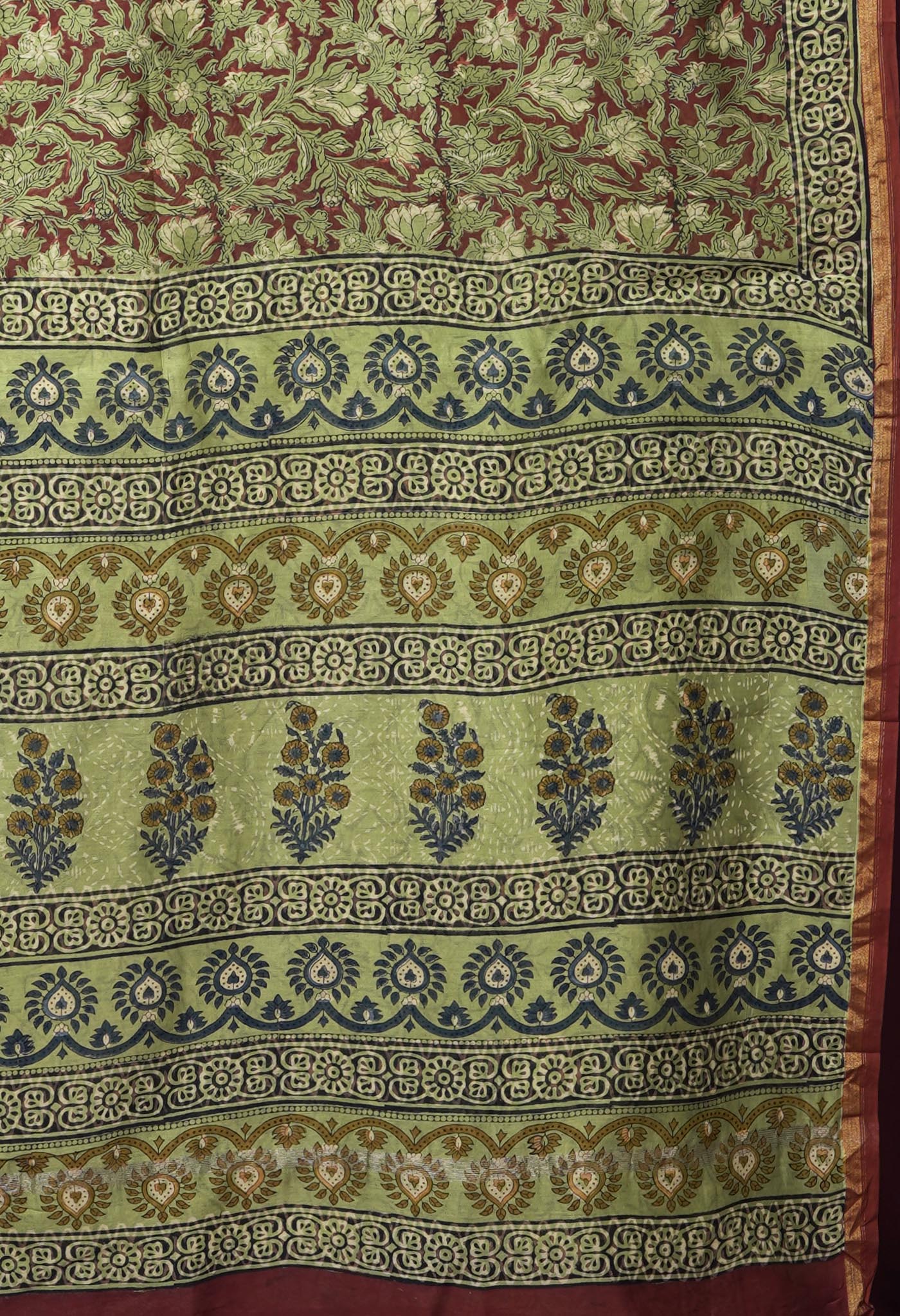 Red Pure Bagru Kalamkari Printed Chanderi Sico Saree-UNM82649
