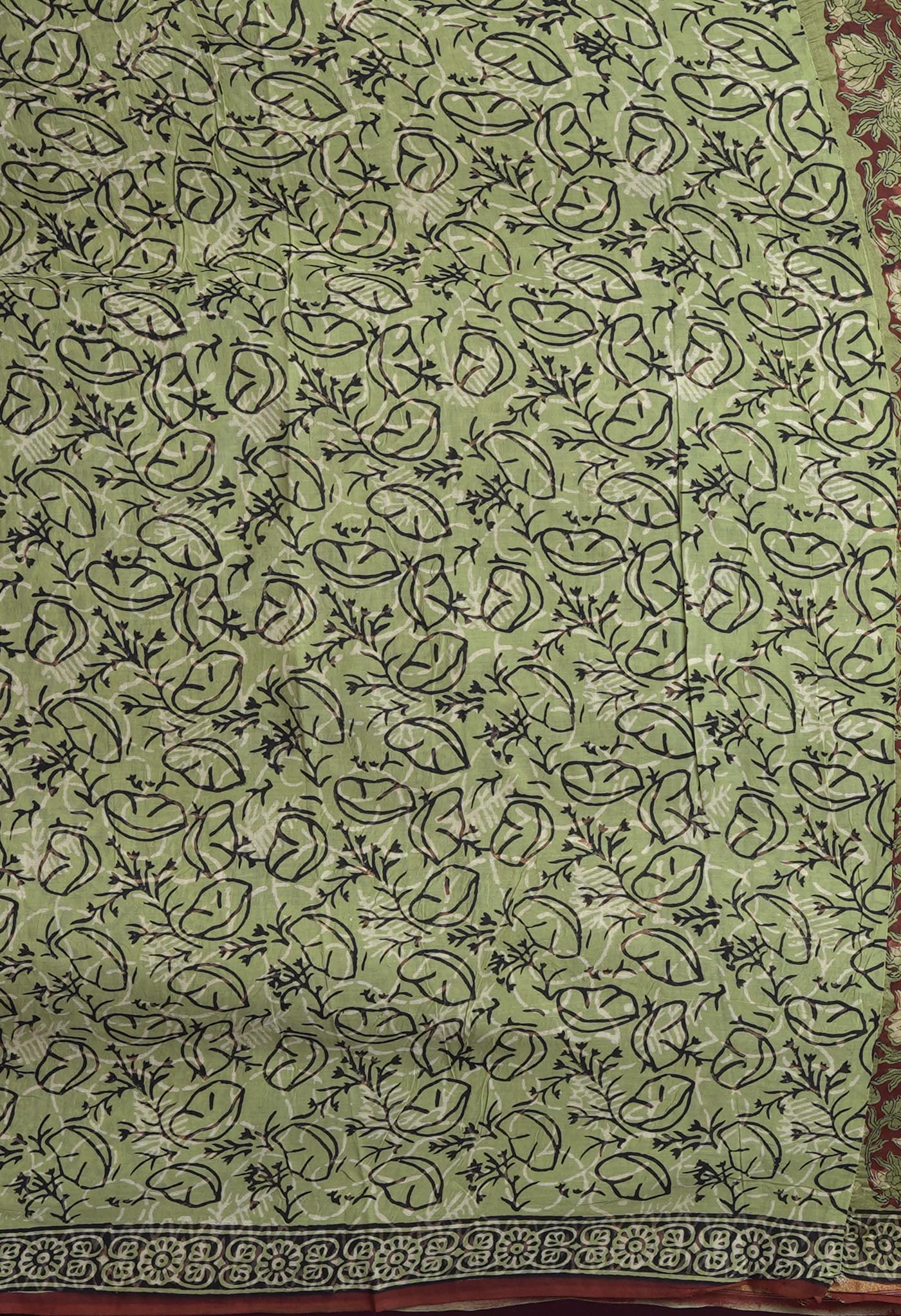 Red Pure Bagru Kalamkari Printed Chanderi Sico Saree-UNM82649