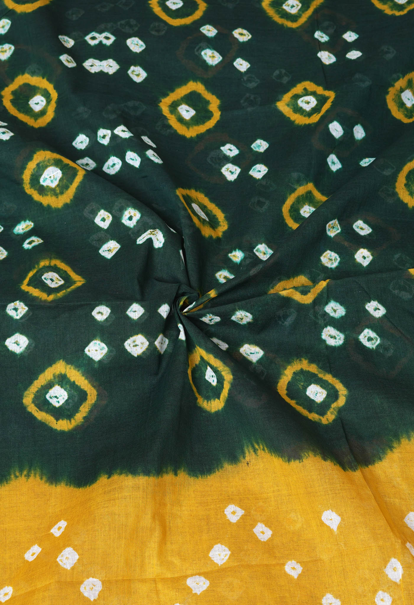 Green-Yellow Pure Bandhani Tie & Dye Soft Mulmul Cotton Saree-UNM82878