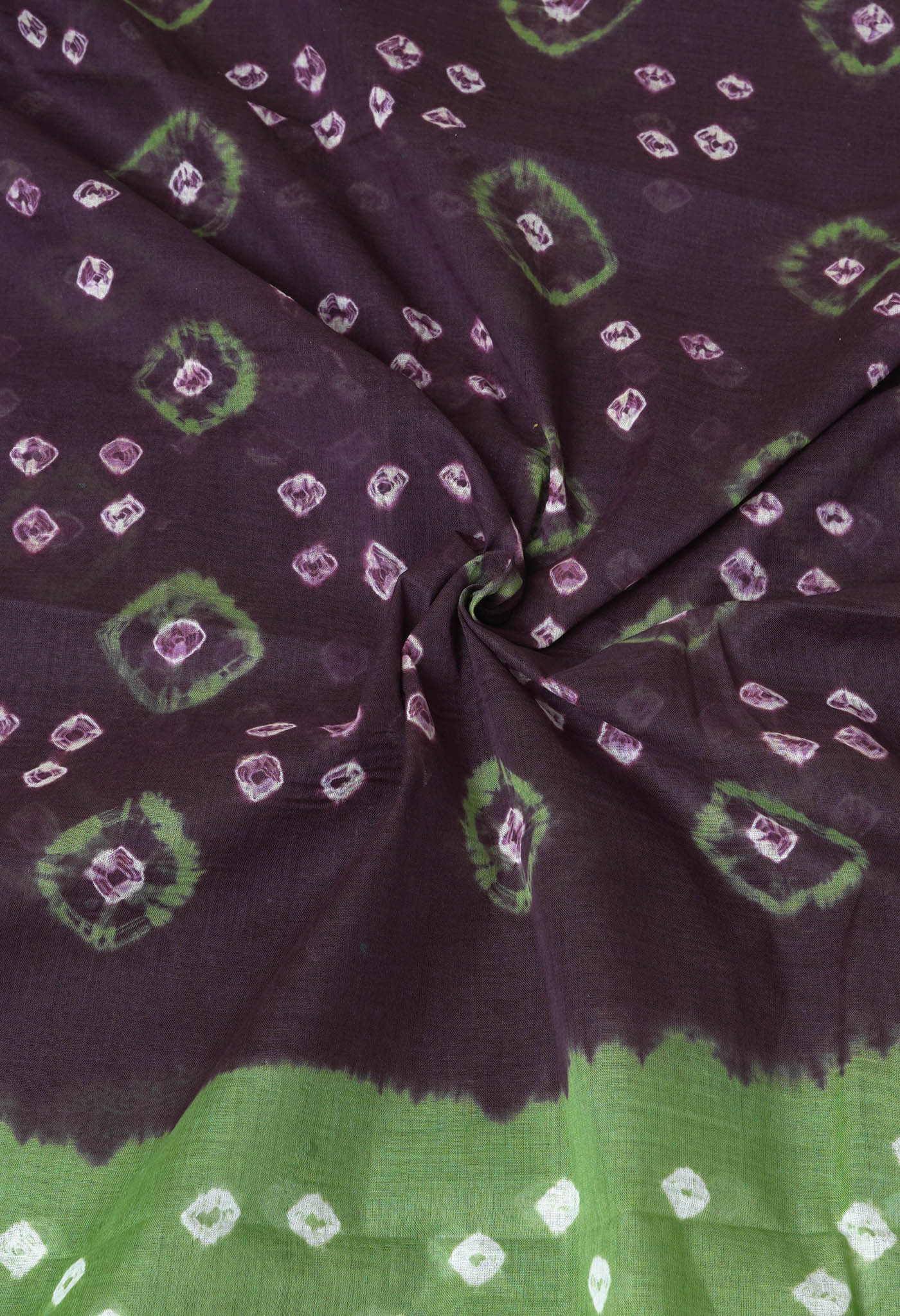 Dark Brown-Green Pure Bandhani Tie & Dye Soft Mulmul Cotton Saree-UNM82879