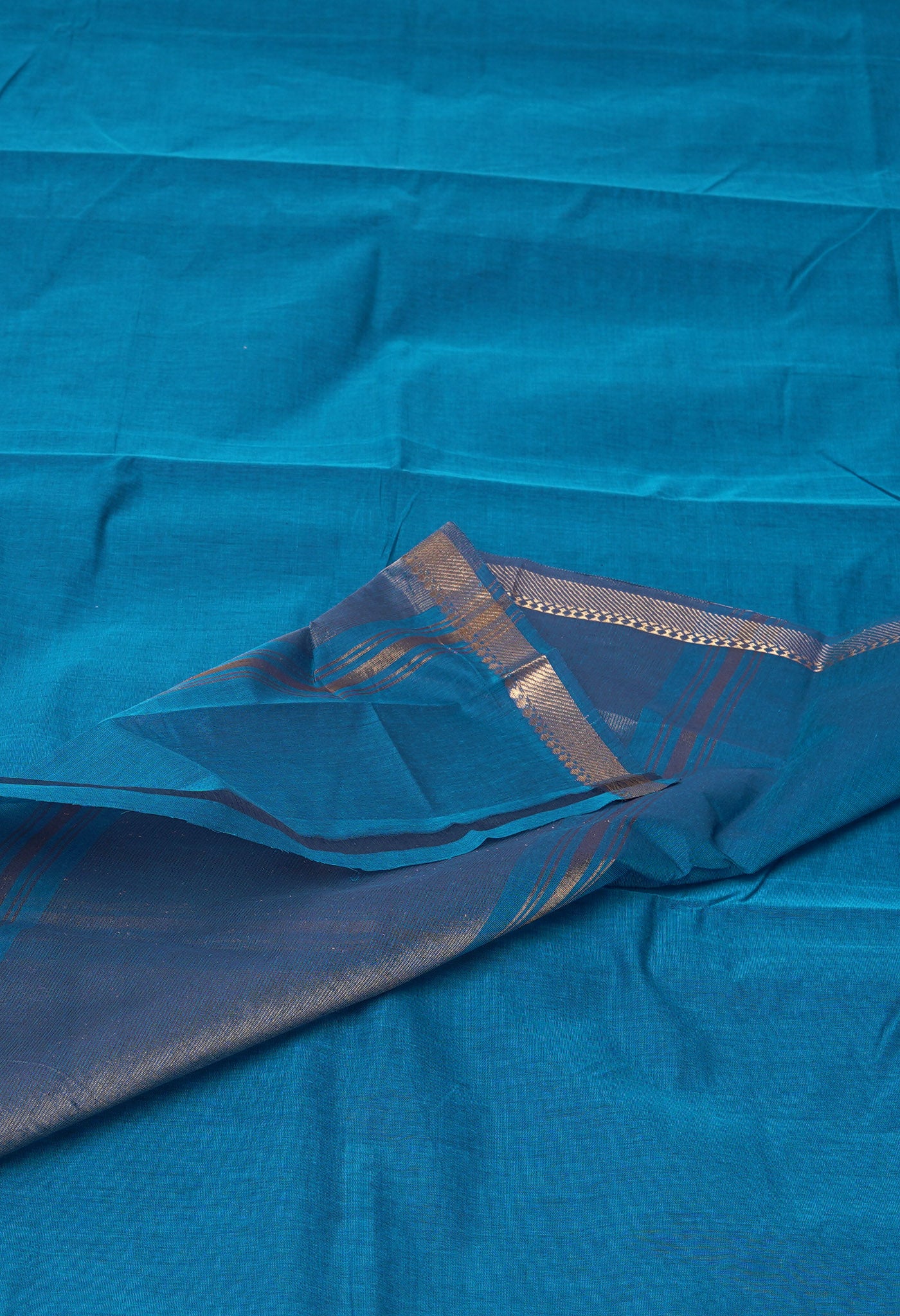 Peacock Blue Pure Plain Mangalgiri Cotton Saree-UNM82884