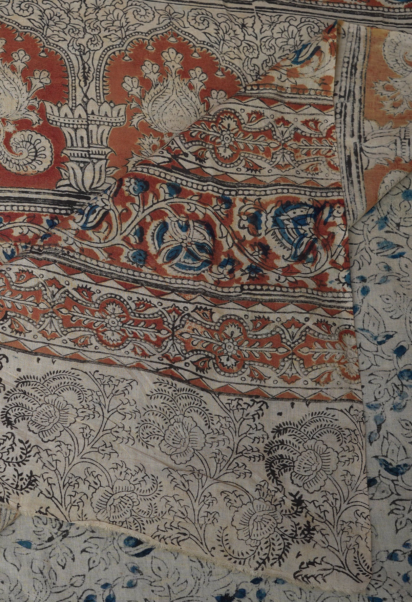 Grey Pure Kalamkari Printed Soft Mulmul Cotton Saree-UNM82913