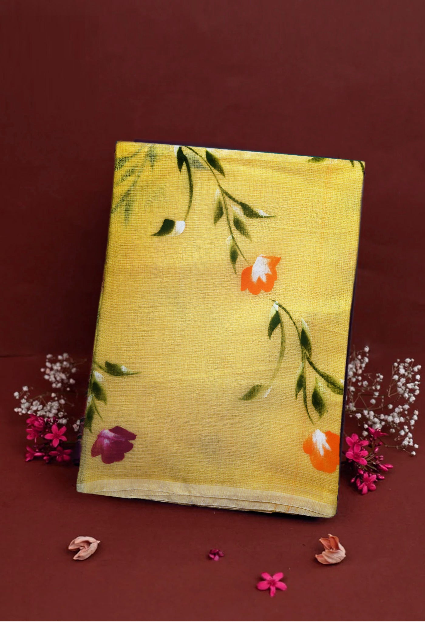 Yellow Pure Hand Painted Doria Kota Saree-UNM83086