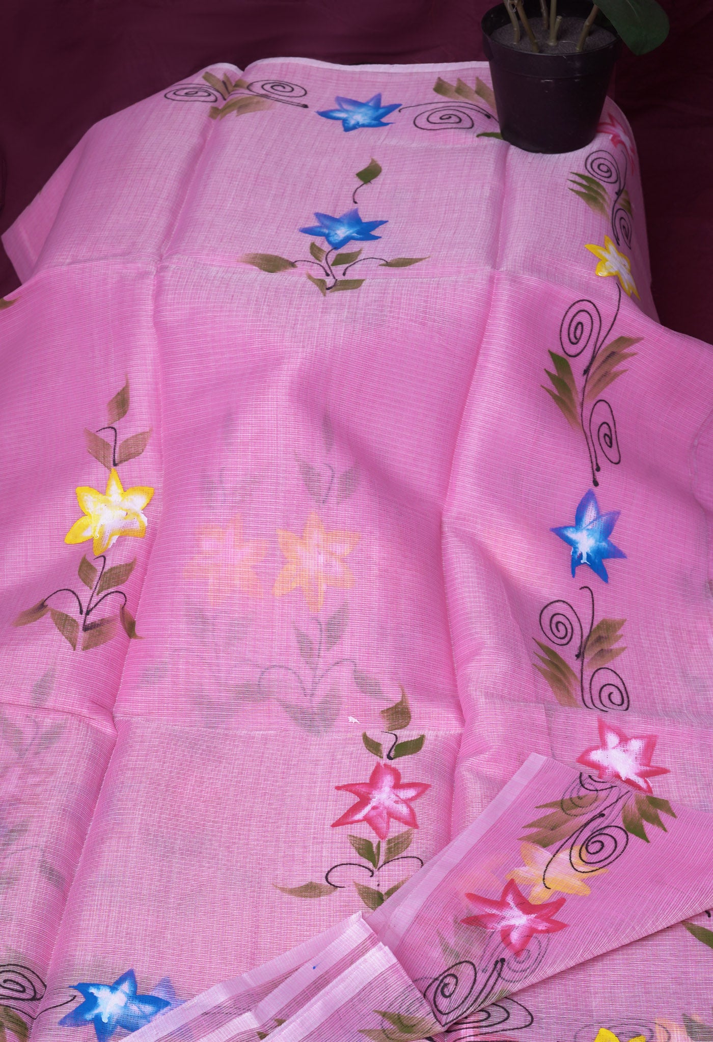 Pink Pure Hand Painted Doria Kota Saree-UNM83099