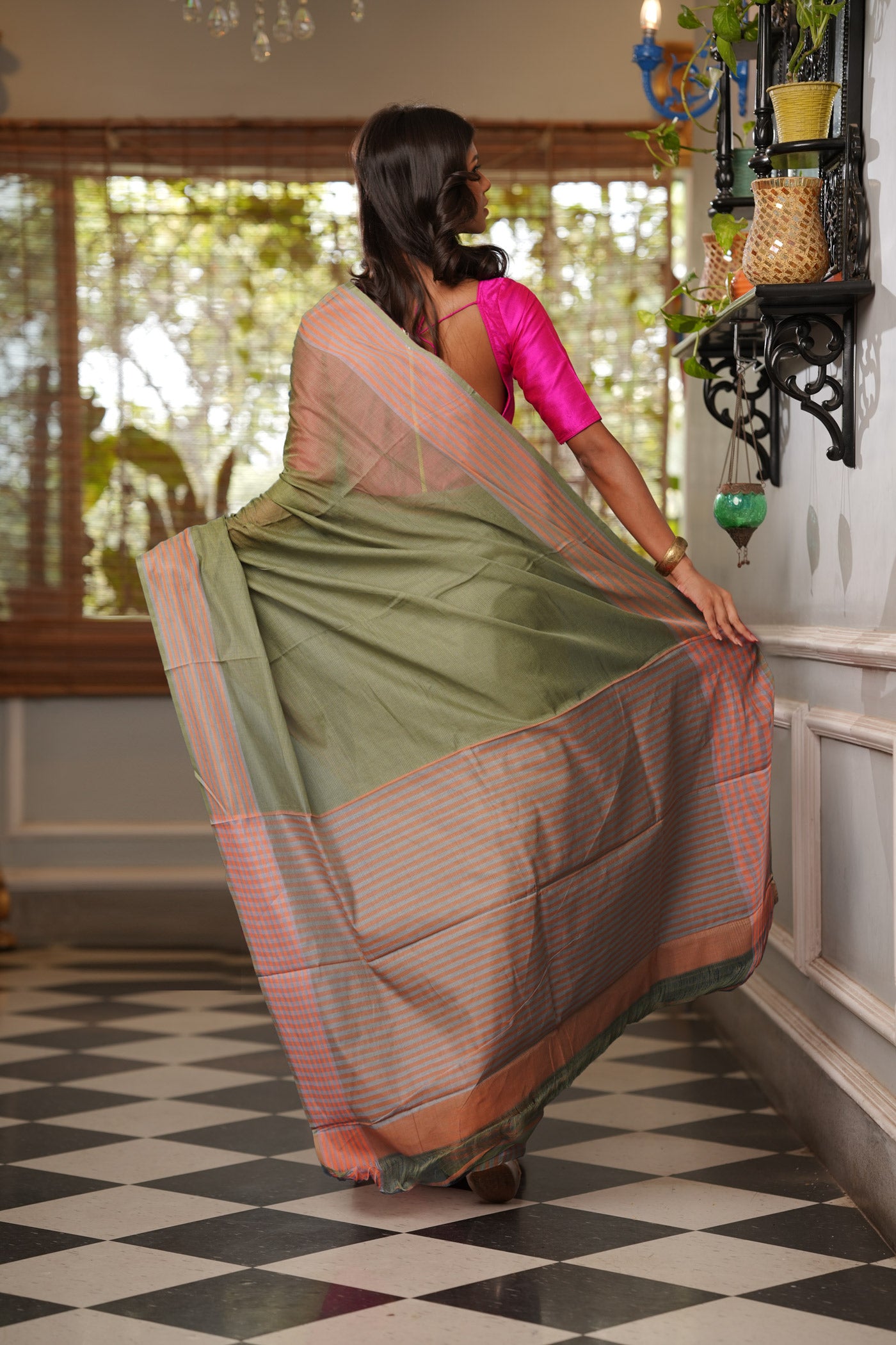 Green Pure Plain Pavani Mangalgiri Cotton Saree-UNM83134