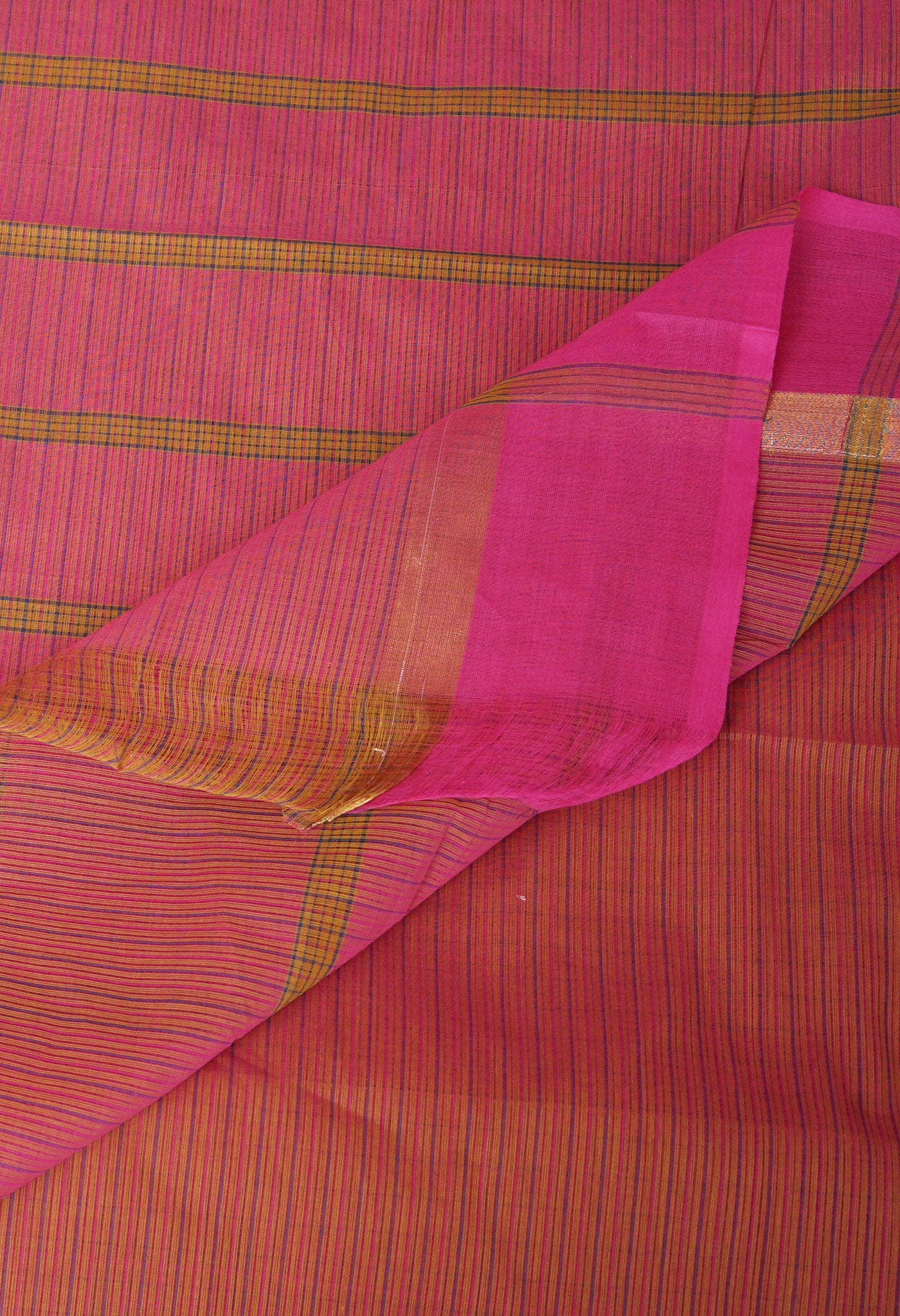 Mustard Brown-Pink Pure Woven Checks Pavani Mangalgiri Cotton Saree-UNM83136