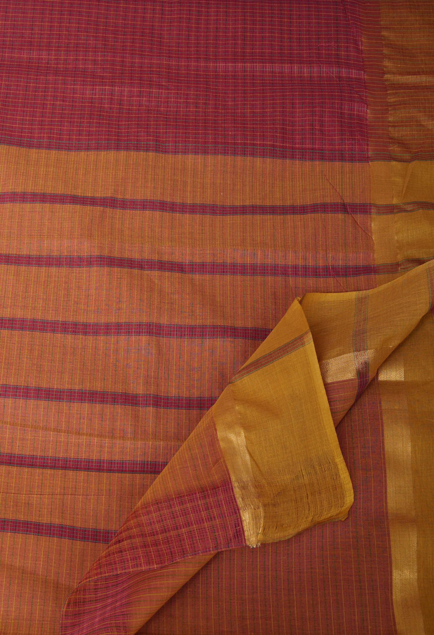 MaroonBrown Pure Woven Checks Pavani Mangalgiri Cotton Saree-UNM83138