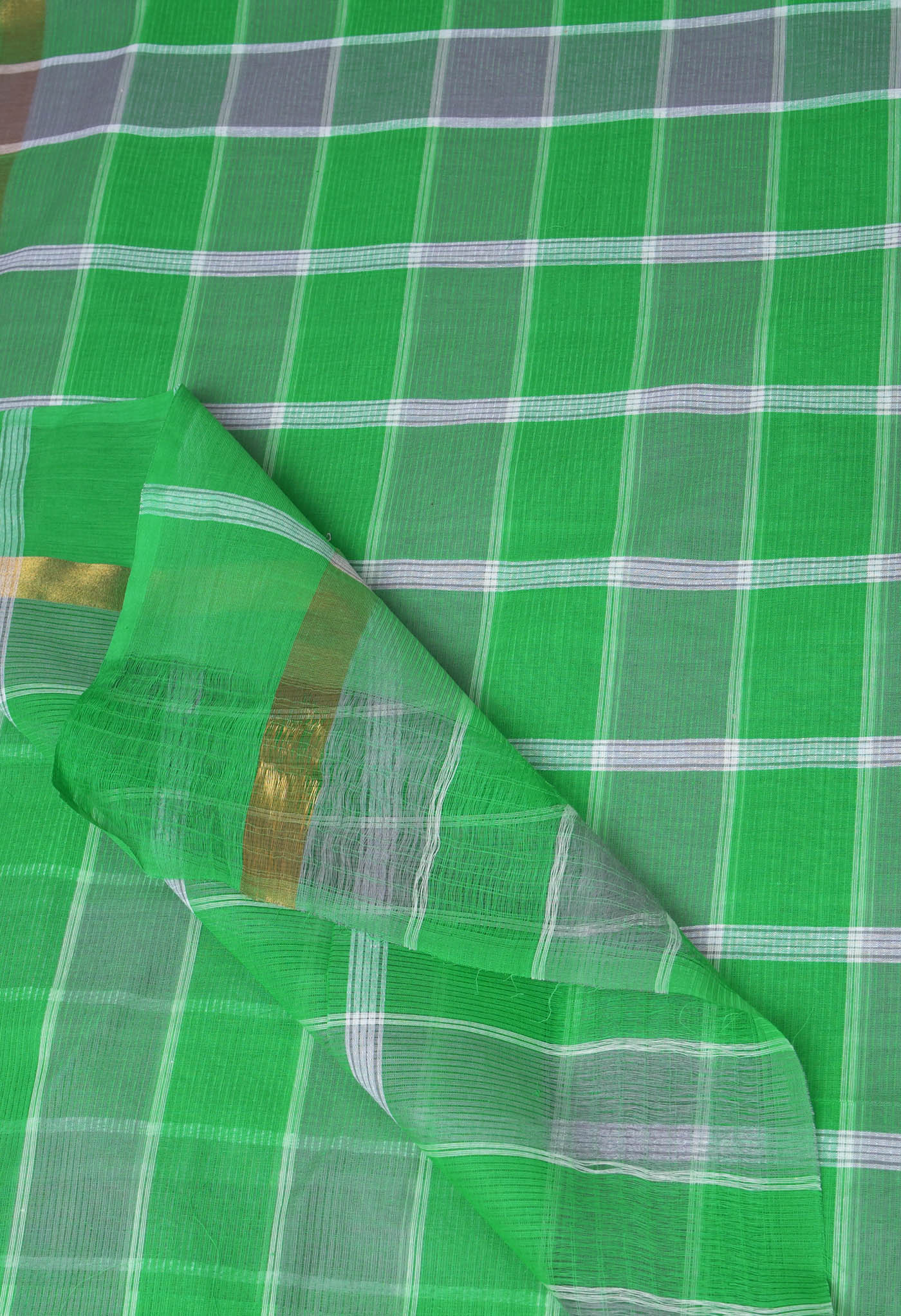 Green-Grey Pure Woven Checks Pavani Mangalgiri Cotton Saree-UNM83155