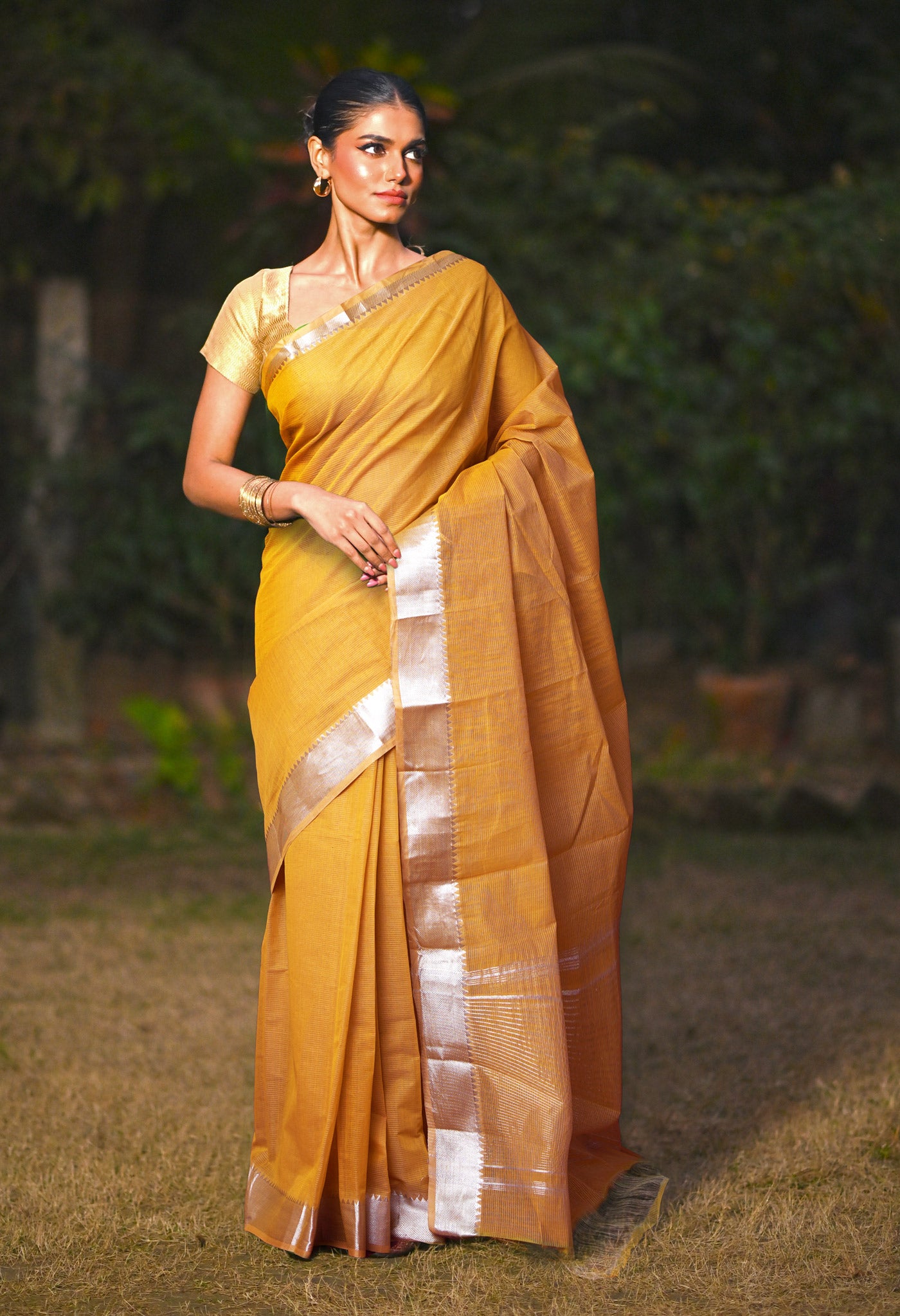 Orange Pure Plain Pavani Mangalgiri Cotton Saree-UNM83162