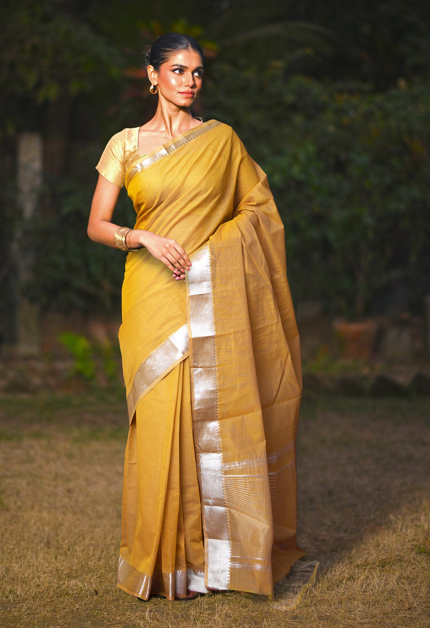 Cream Pure Plain Pavani Mangalgiri Cotton Saree-UNM83164