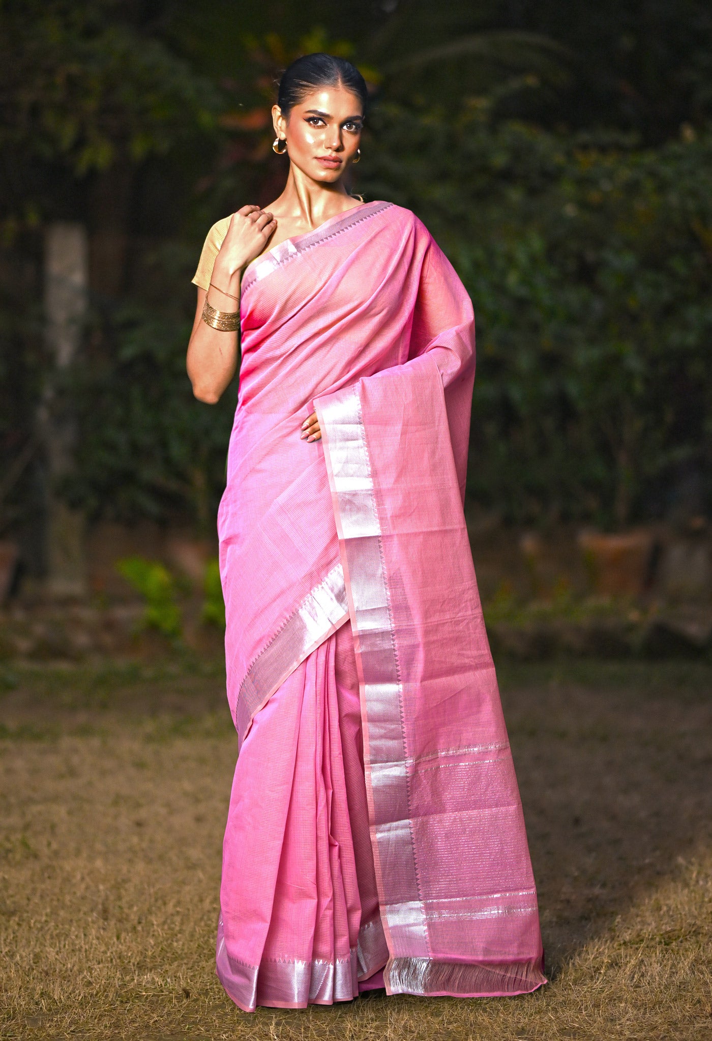 Baby Pink Pure Plain Pavani Mangalgiri Cotton Saree-UNM83166