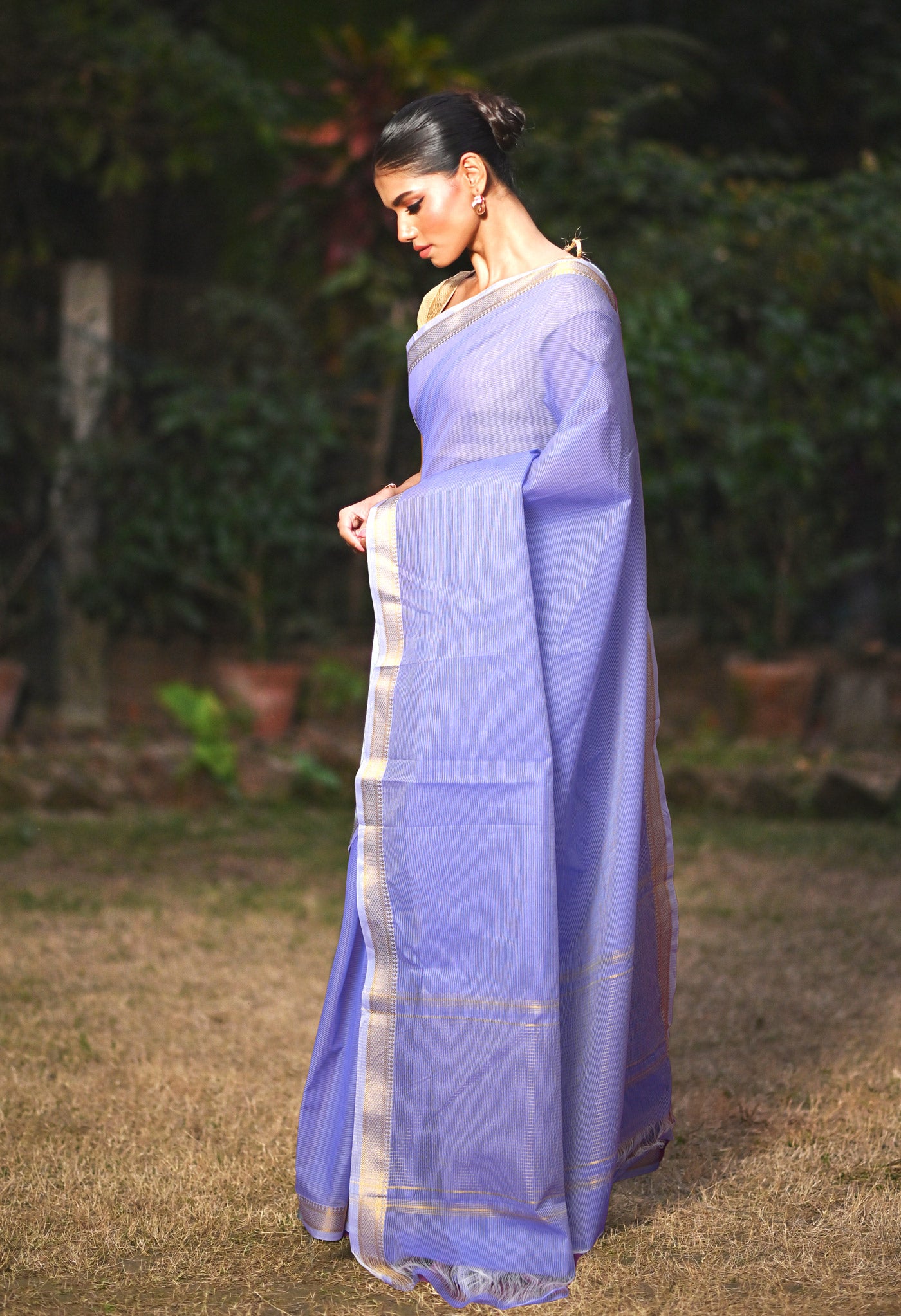 Lavender Pure Plain Pavani Mangalgiri Cotton Saree-UNM83167
