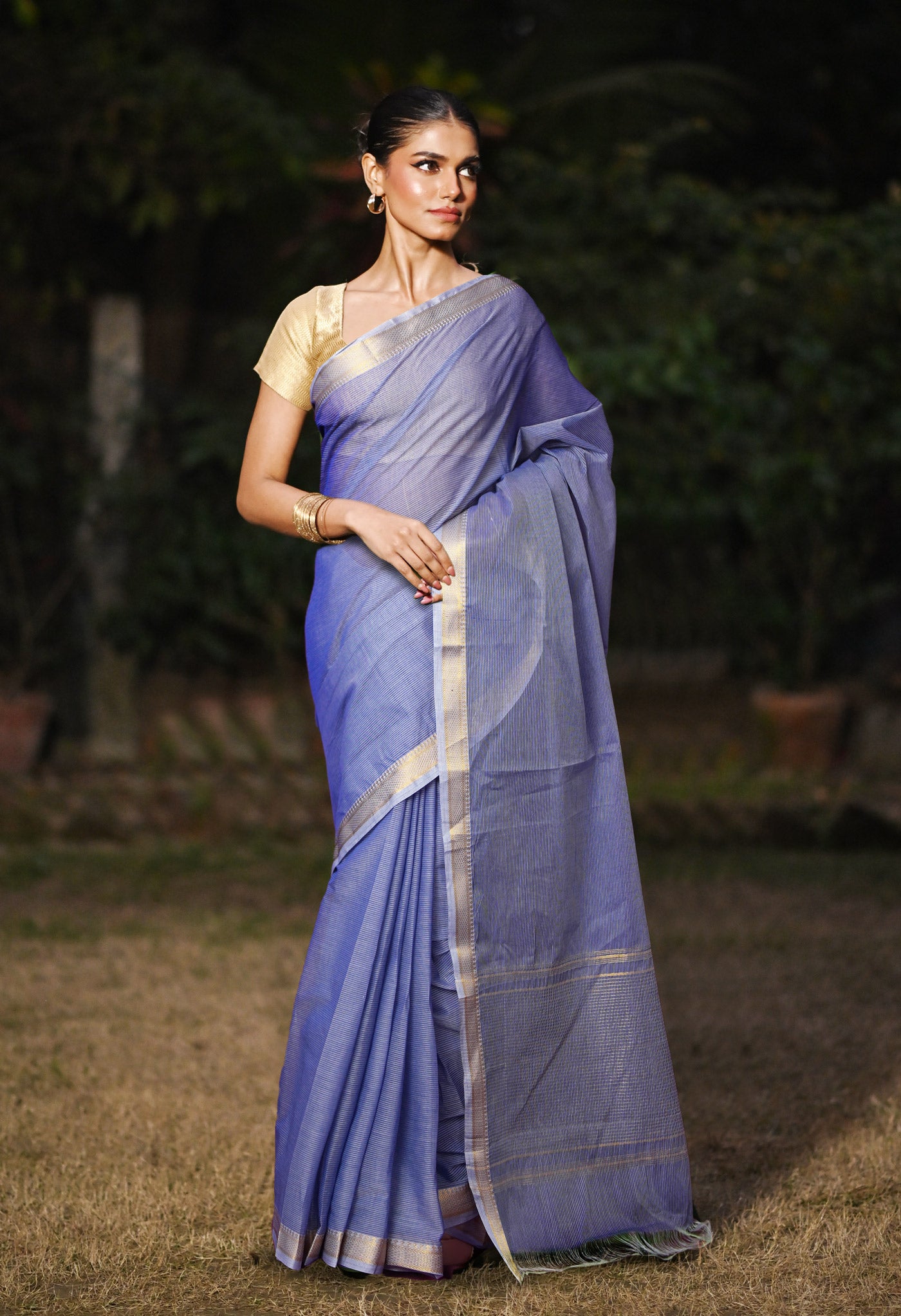 Blue Pure Plain Pavani Mangalgiri Cotton Saree-UNM83168