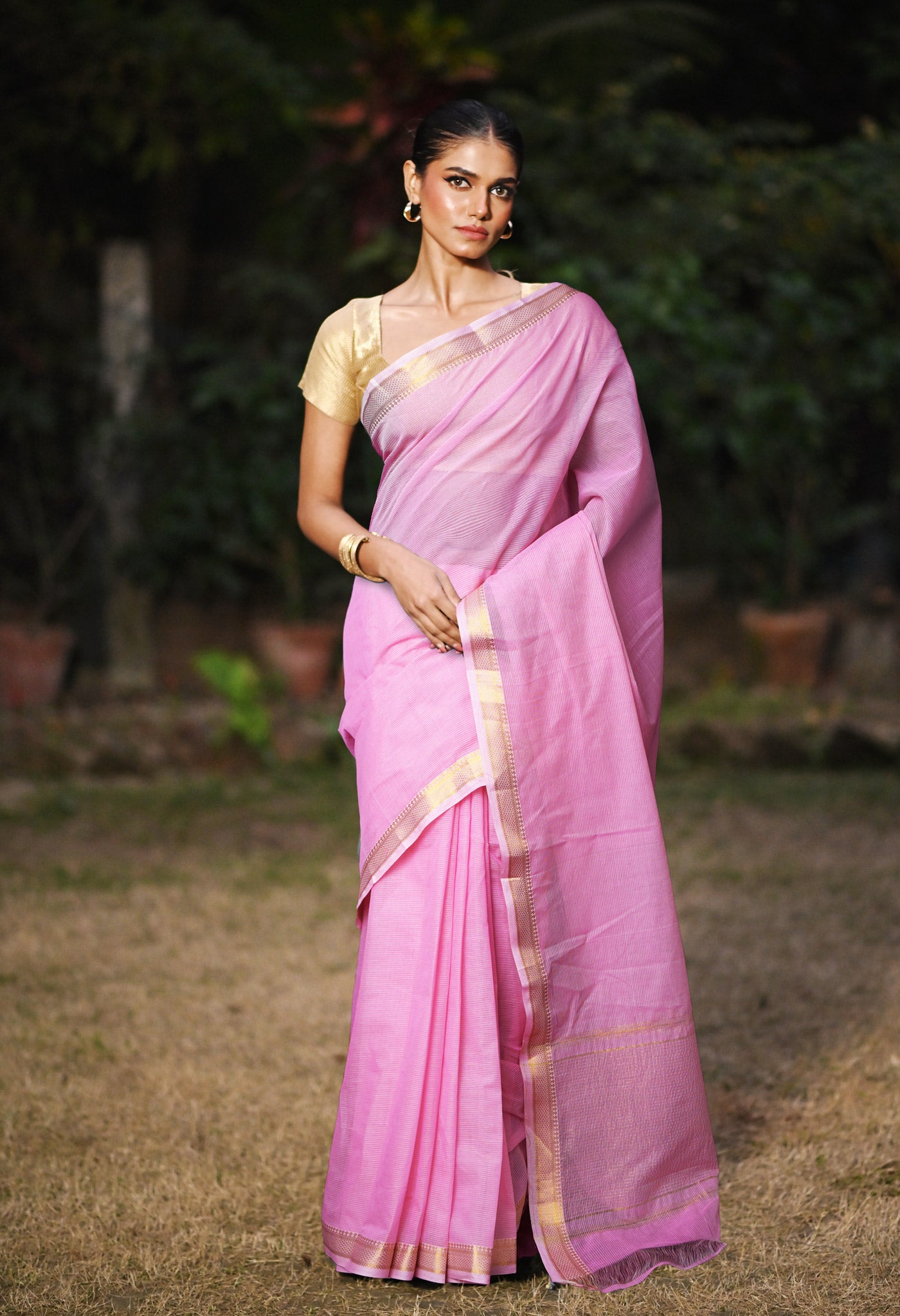 Baby Pink Pure Plain Pavani Mangalgiri Cotton Saree-UNM83172