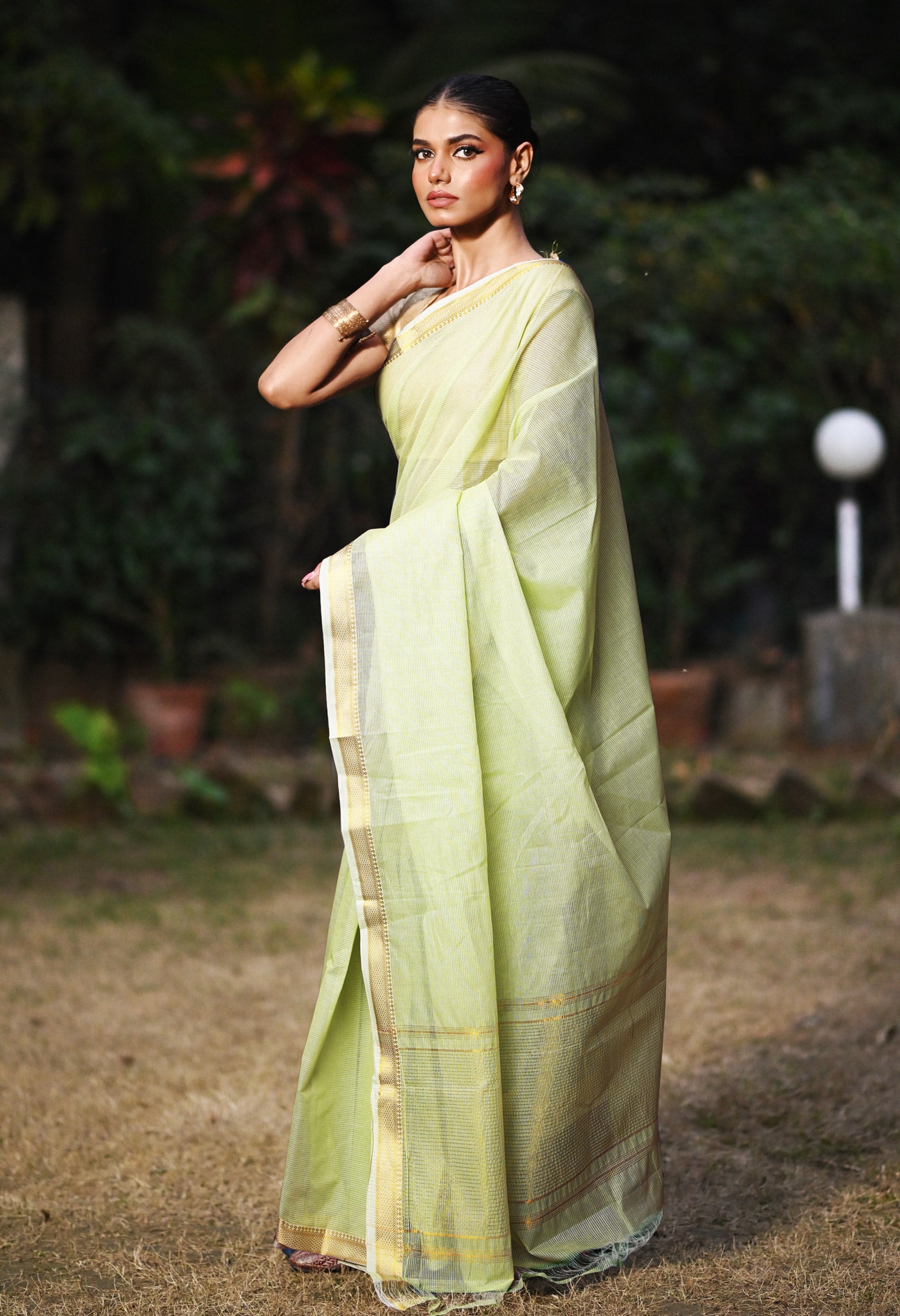 Light Pista Green Pure Plain Pavani Mangalgiri Cotton Saree-UNM83173