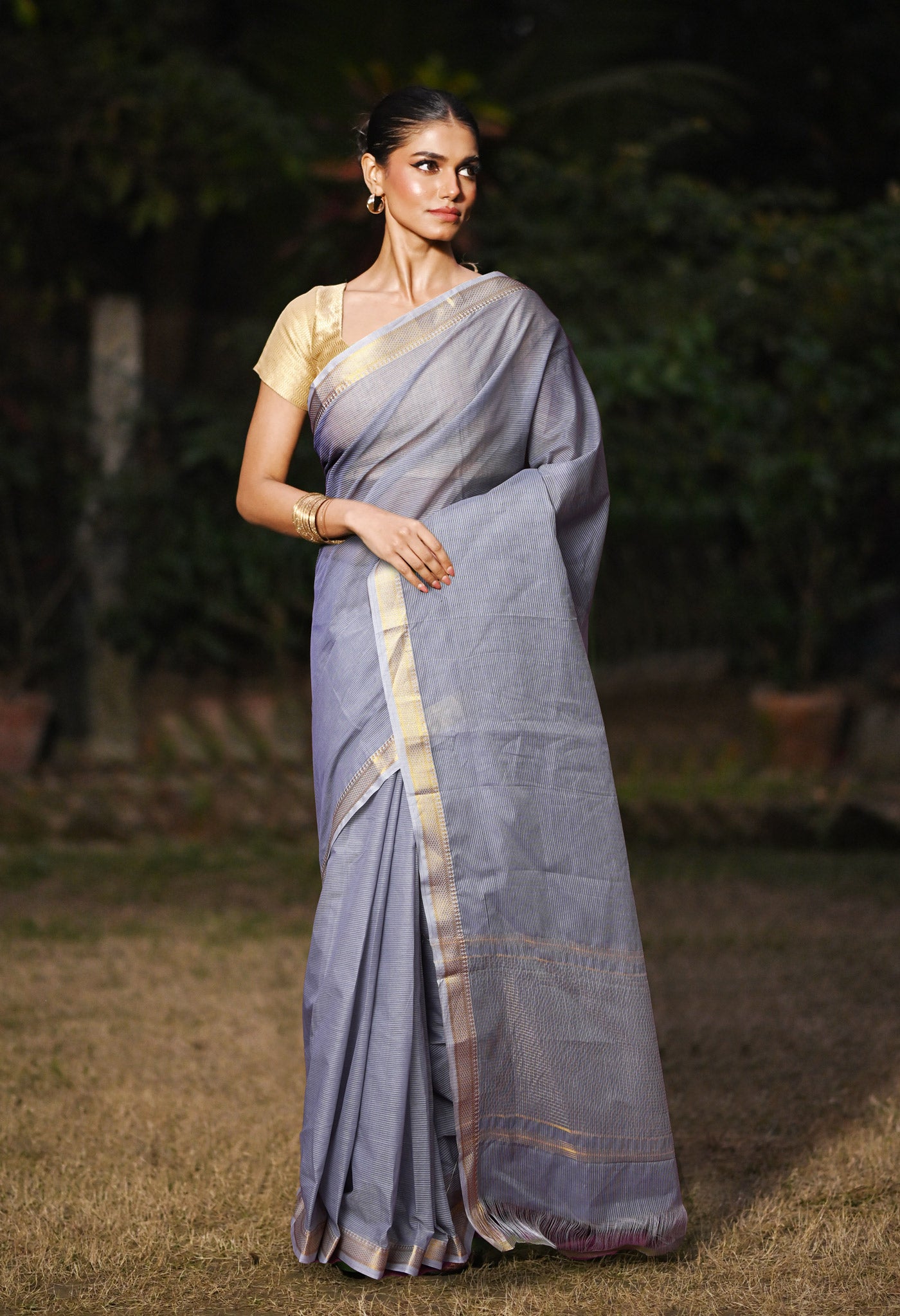 Grey Pure Plain Pavani Mangalgiri Cotton Saree-UNM83174