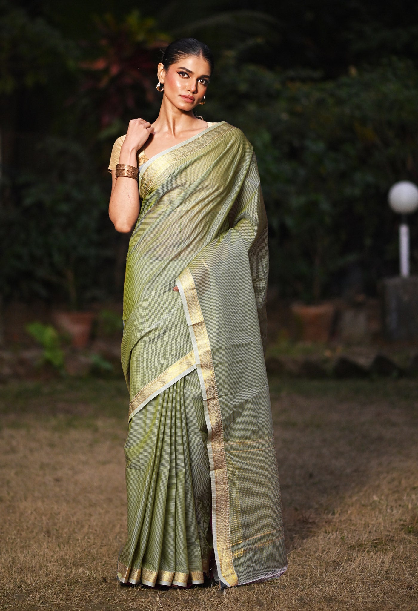 Pale Green Pure Plain Pavani Mangalgiri Cotton Saree-UNM83175
