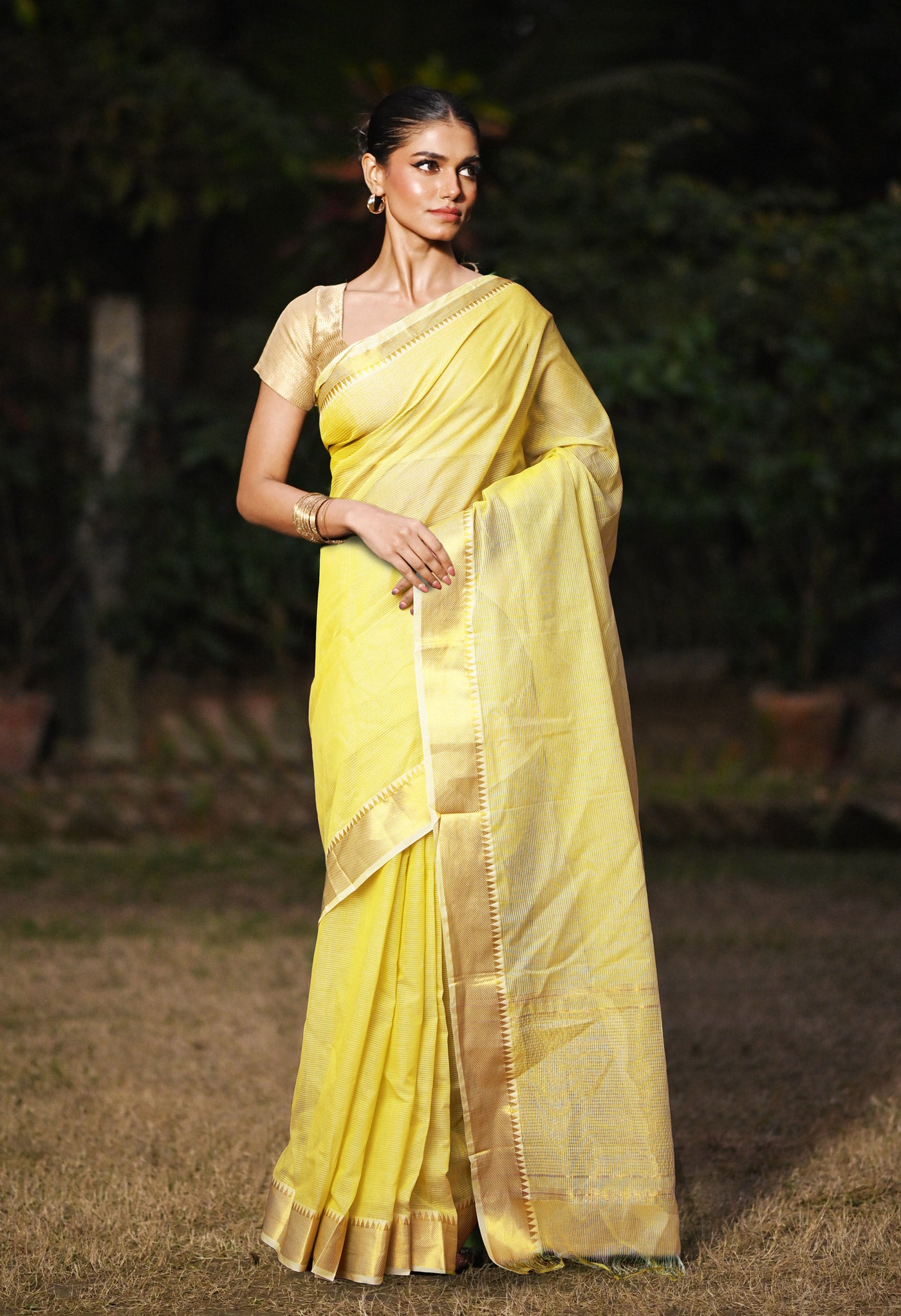 Cream Pure Plain Pavani Mangalgiri Cotton Saree-UNM83177