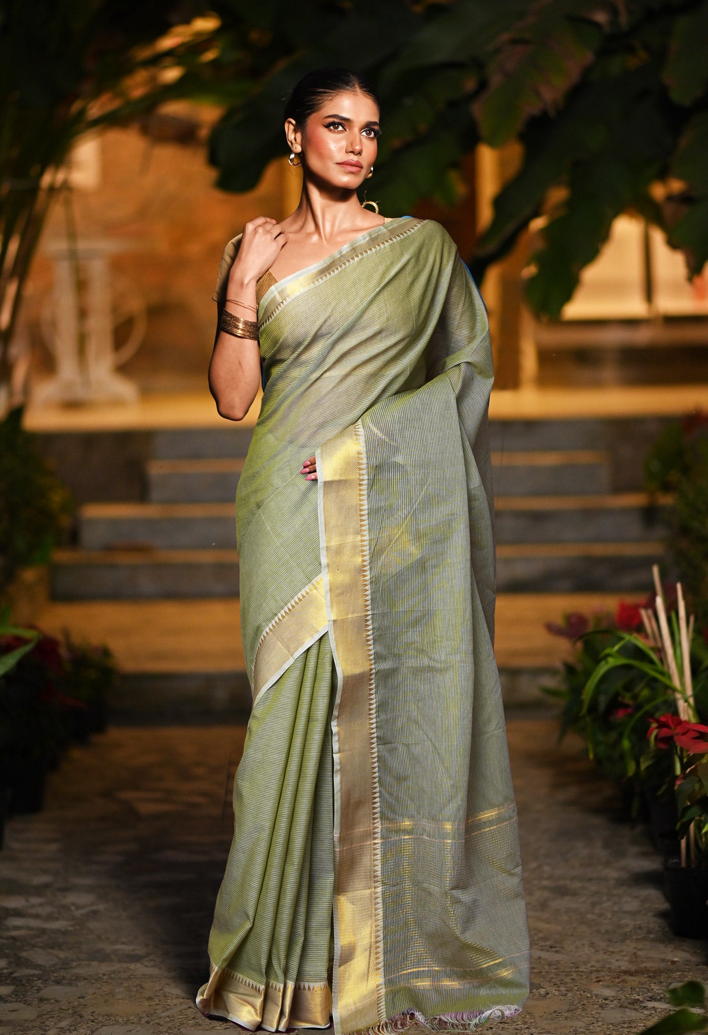 Green Pure Plain Pavani Mangalgiri Cotton Saree-UNM83181