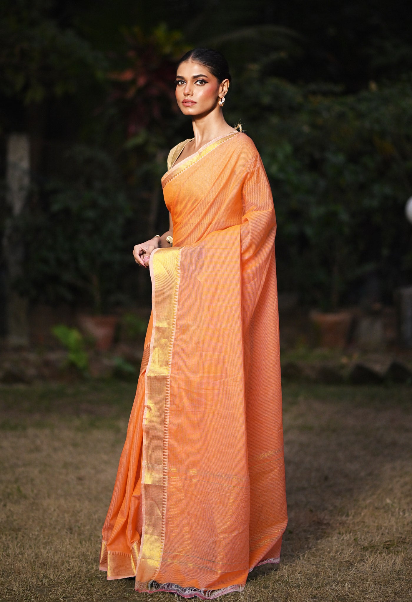 Orange Pure Plain Pavani Mangalgiri Cotton Saree-UNM83182