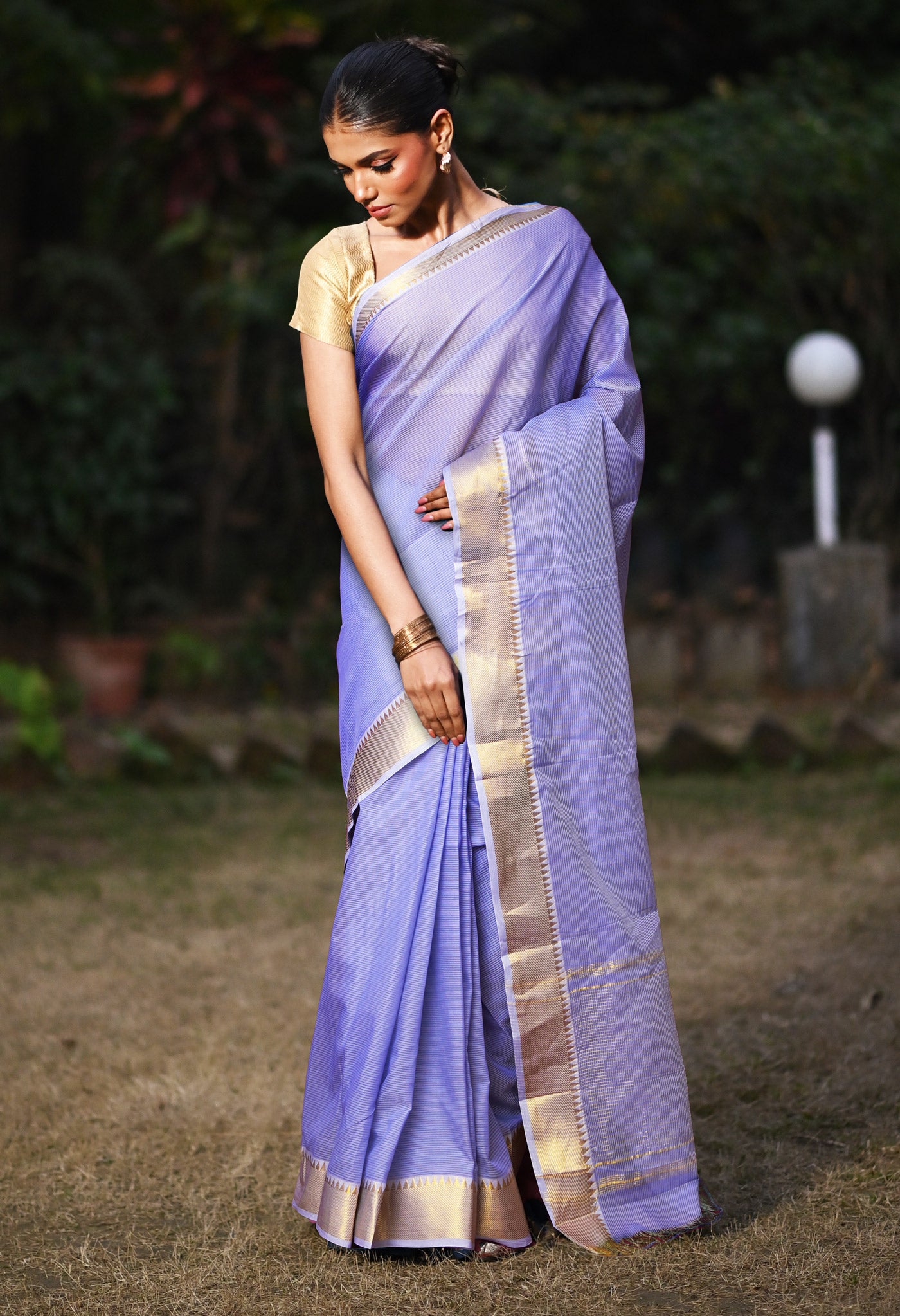 Lavender Pure Plain Pavani Mangalgiri Cotton Saree-UNM83183