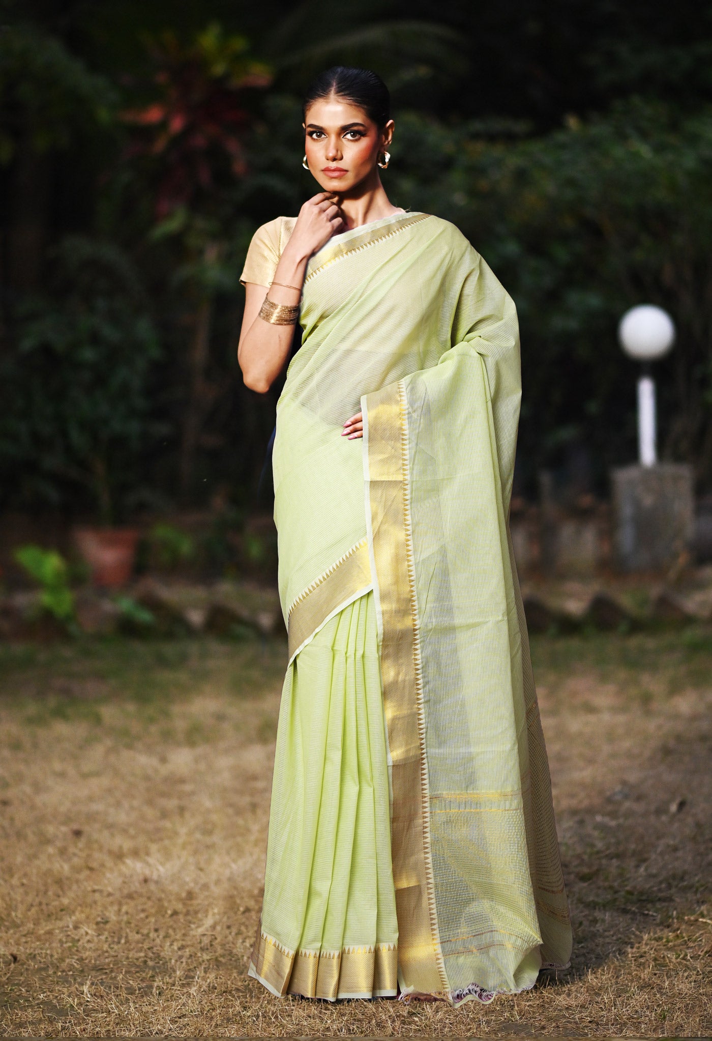 Light Pista Green Pure Plain Pavani Mangalgiri Cotton Saree-UNM83184