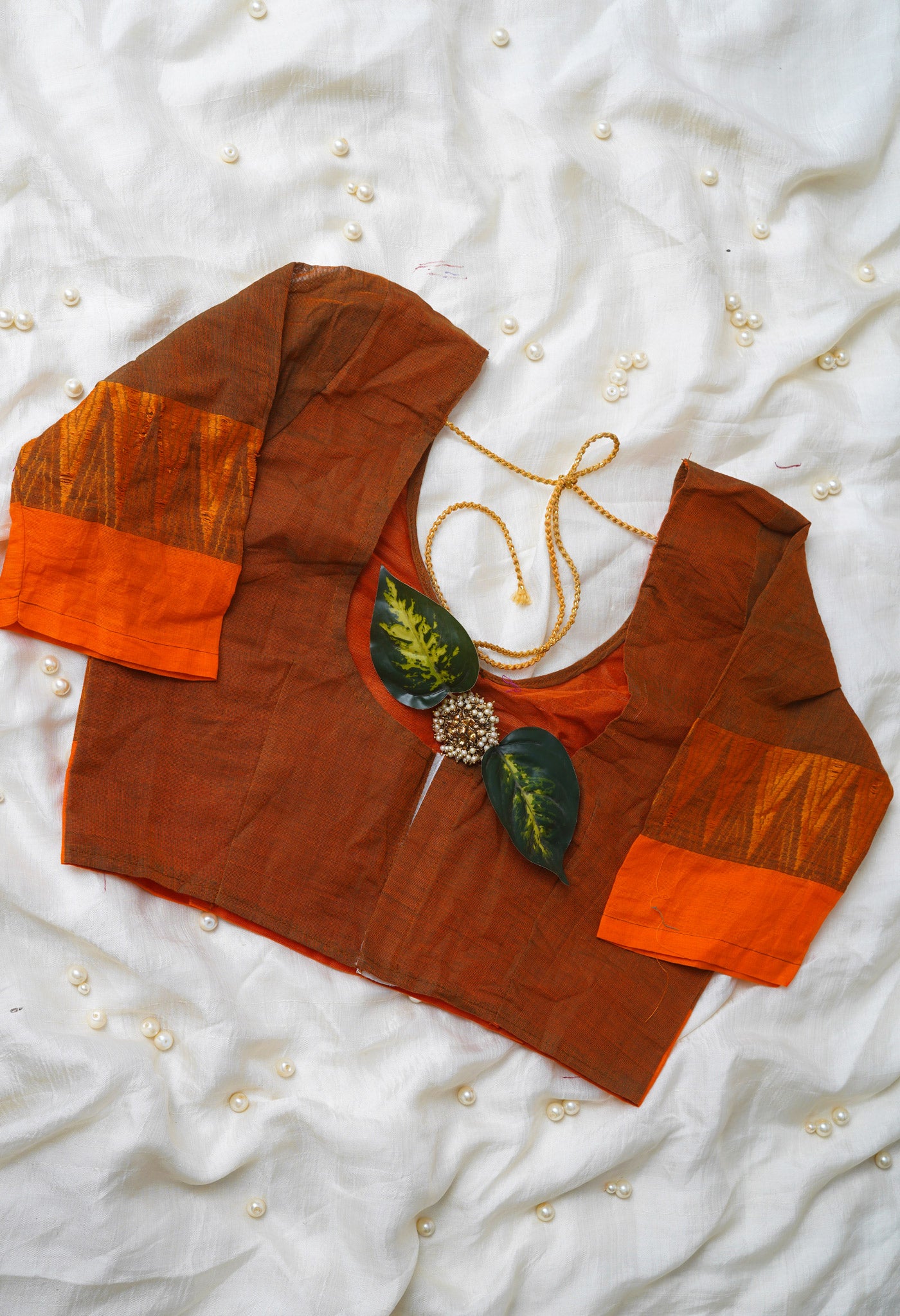 Orange Pure Handloom Pavani Chettinad Cotton Readymade Blouse (32 Size +1inch Margin)–PKB413