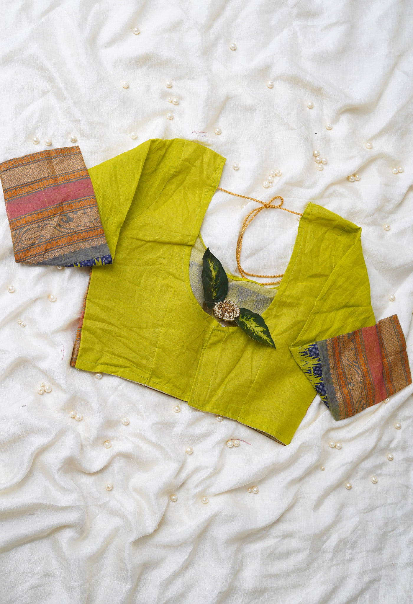 Green Pure Handloom Pavani Chettinad Cotton Readymade Blouse (32 Size +1inch Margin)–PKB414