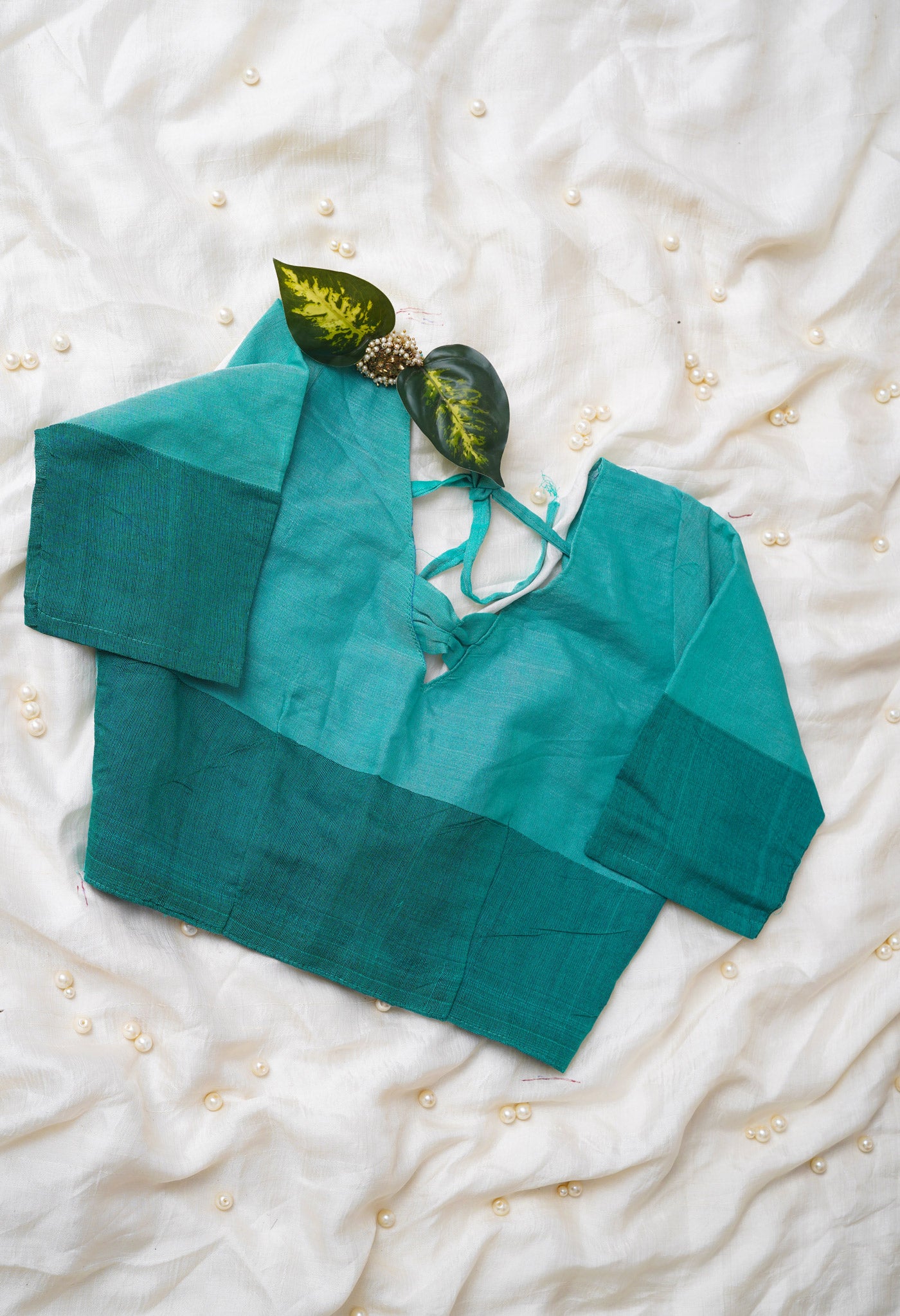 Teal Green Pure Bengal Ghicha Tussar Jute Readymade Blouse (32 Size +1inch Margin)–PKB423