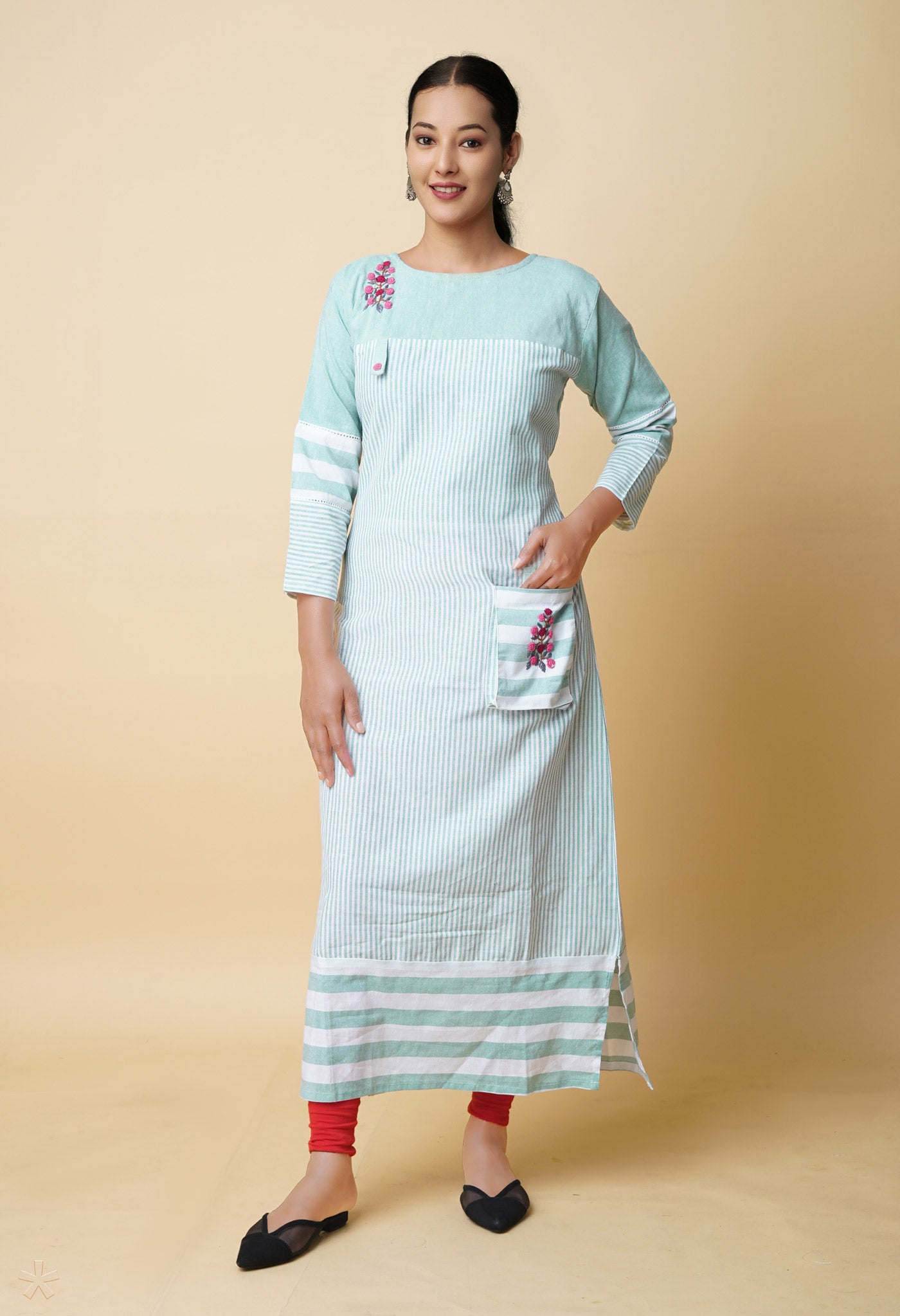 Green Pure Embroidery Cotton Kurta-PKK1927