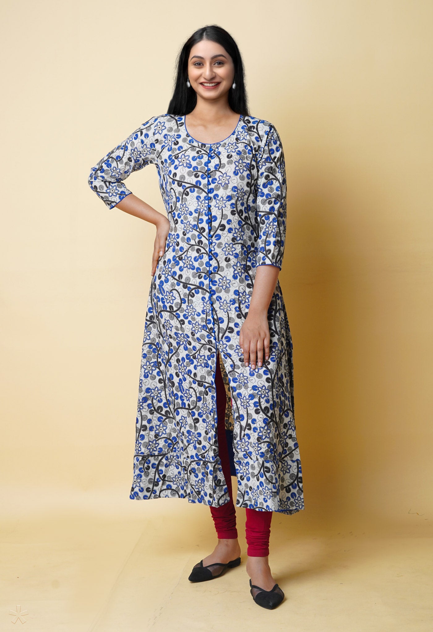 Ivory Pure Kalamkari Floral Printed Cotton Kurta-PKK1936