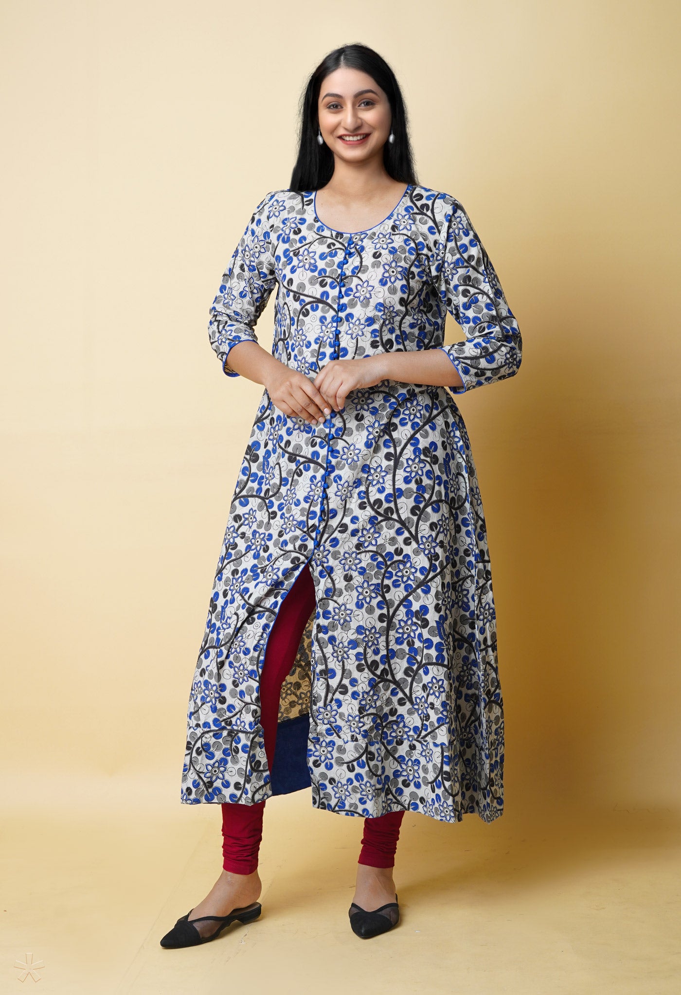 Ivory Pure Kalamkari Floral Printed Cotton Kurta-PKK1936