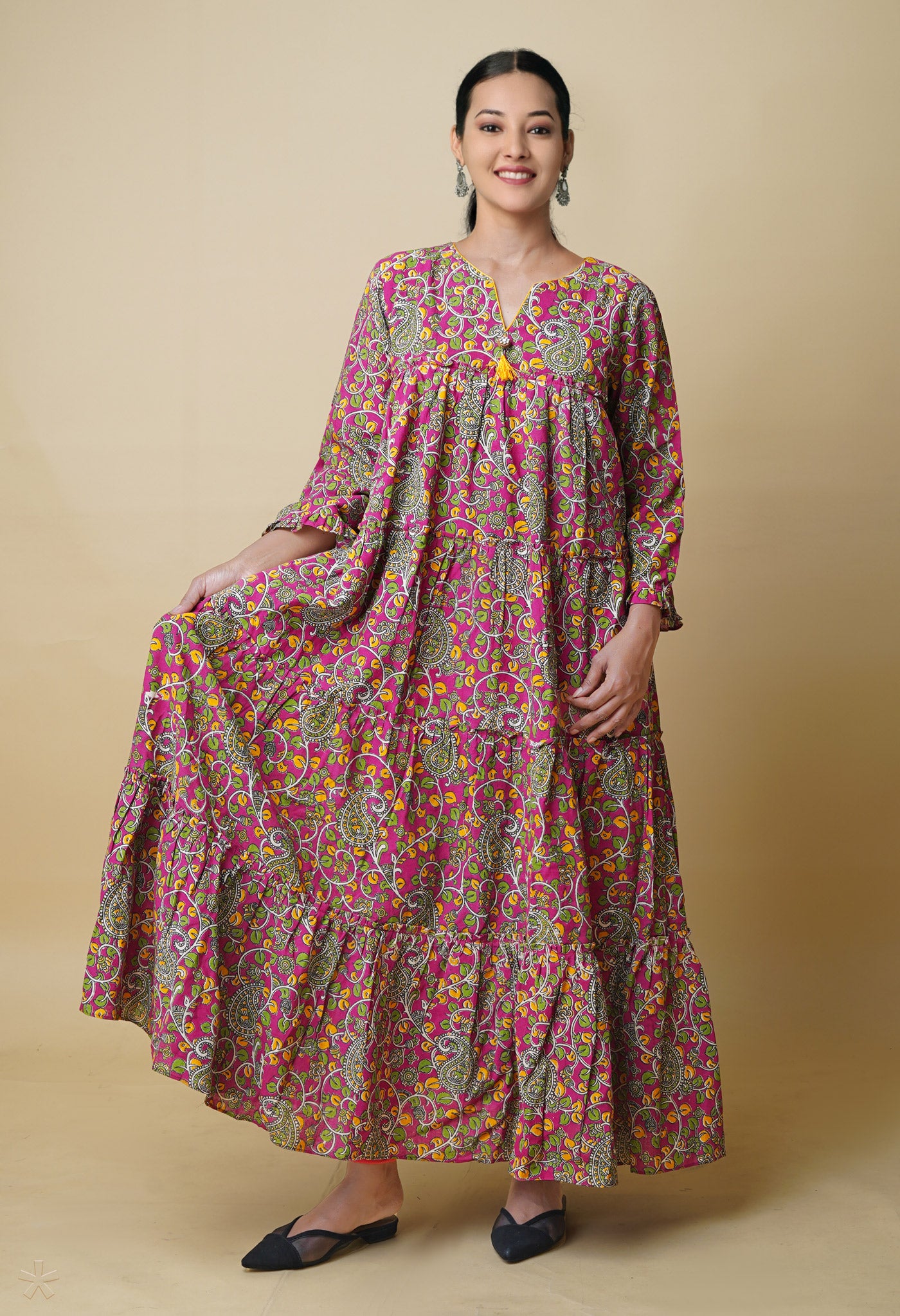 Pink Pure Kalamkari Floral Printed Cotton Kurta-PKK1937