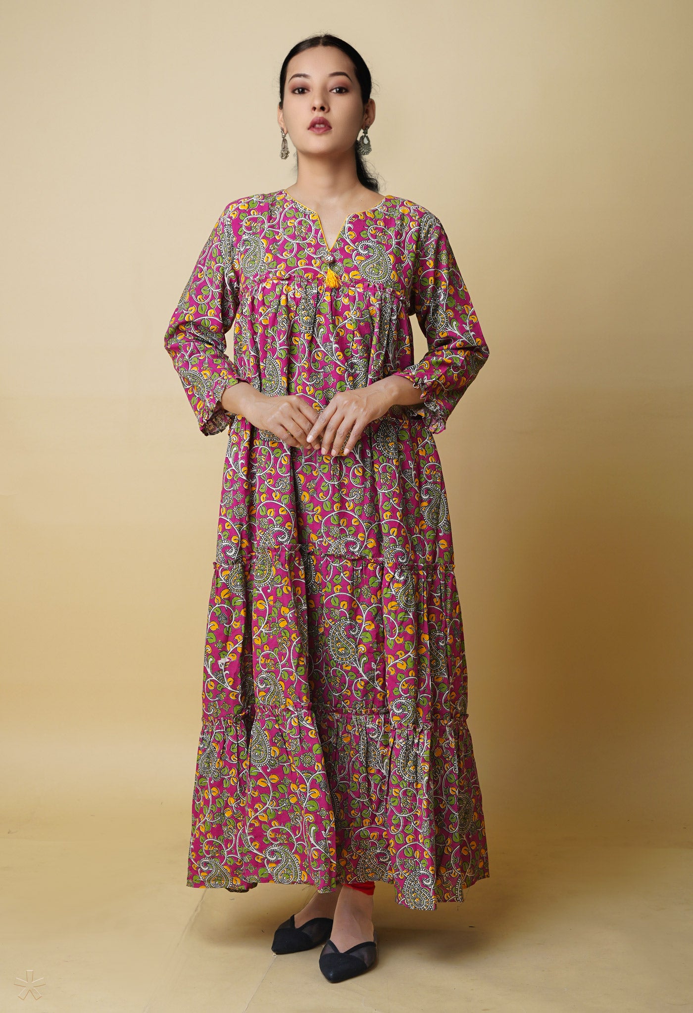 Pink Pure Kalamkari Floral Printed Cotton Kurta-PKK1937