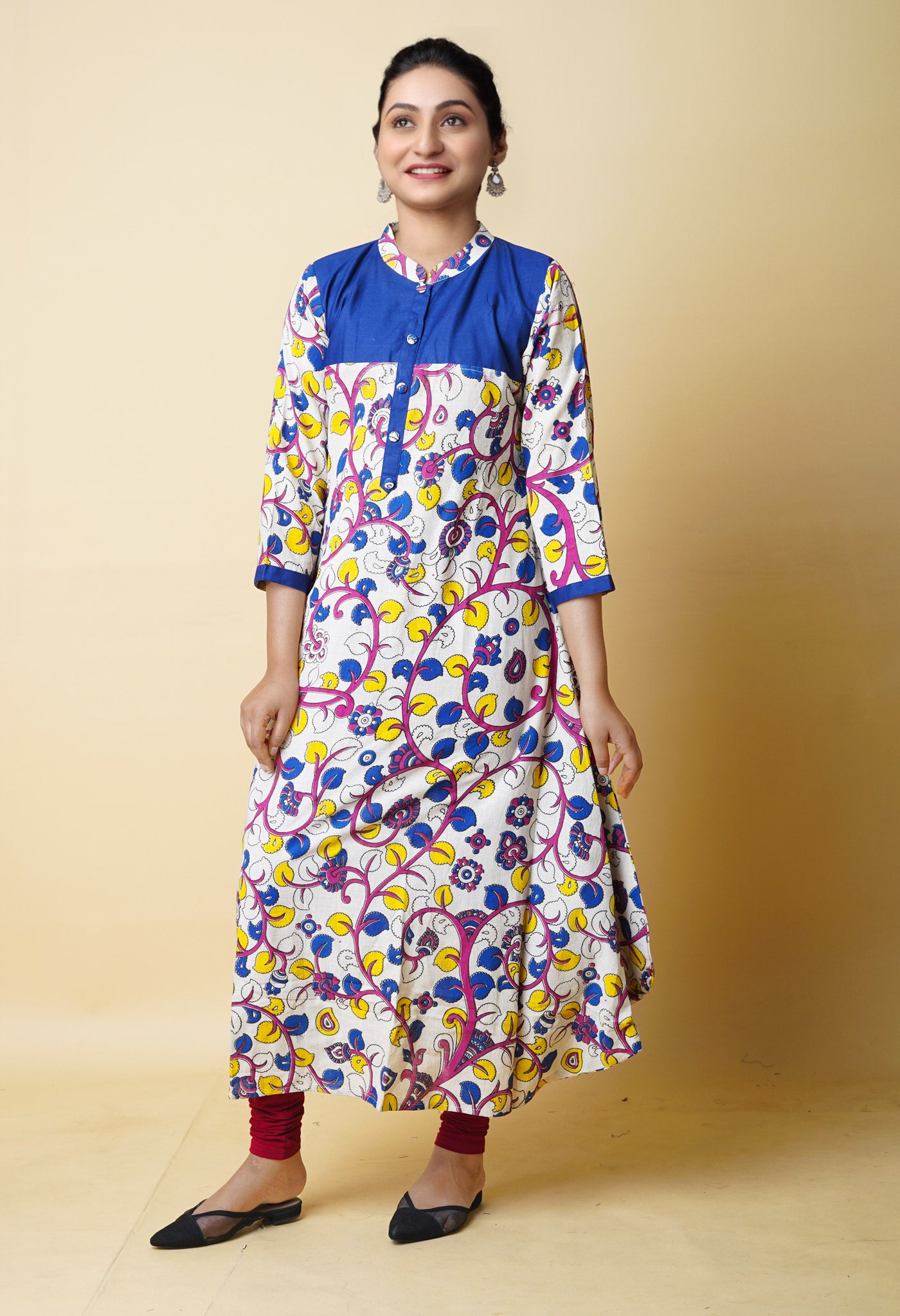 Ivory Pure Kalamkari Floral Printed Cotton Kurta-PKK1939