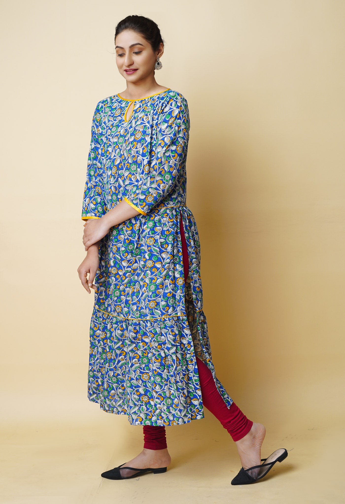 Blue Pure Kalamkari Floral Printed Cotton Kurta-PKK1940