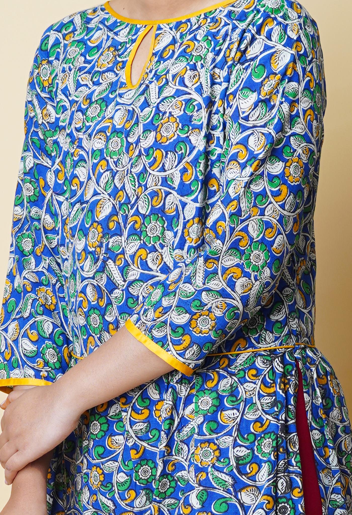 Blue Pure Kalamkari Floral Printed Cotton Kurta-PKK1940