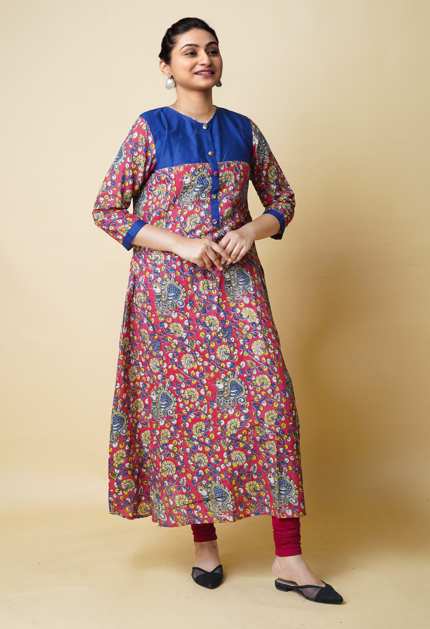 Red Pure Kalamkari Floral Printed Cotton Kurta-PKK1941