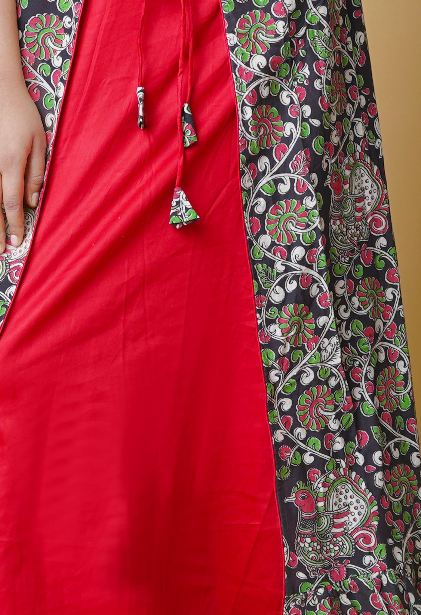 Black-Red Pure Kalamkari Floral Printed Cotton Kurta-PKK1942