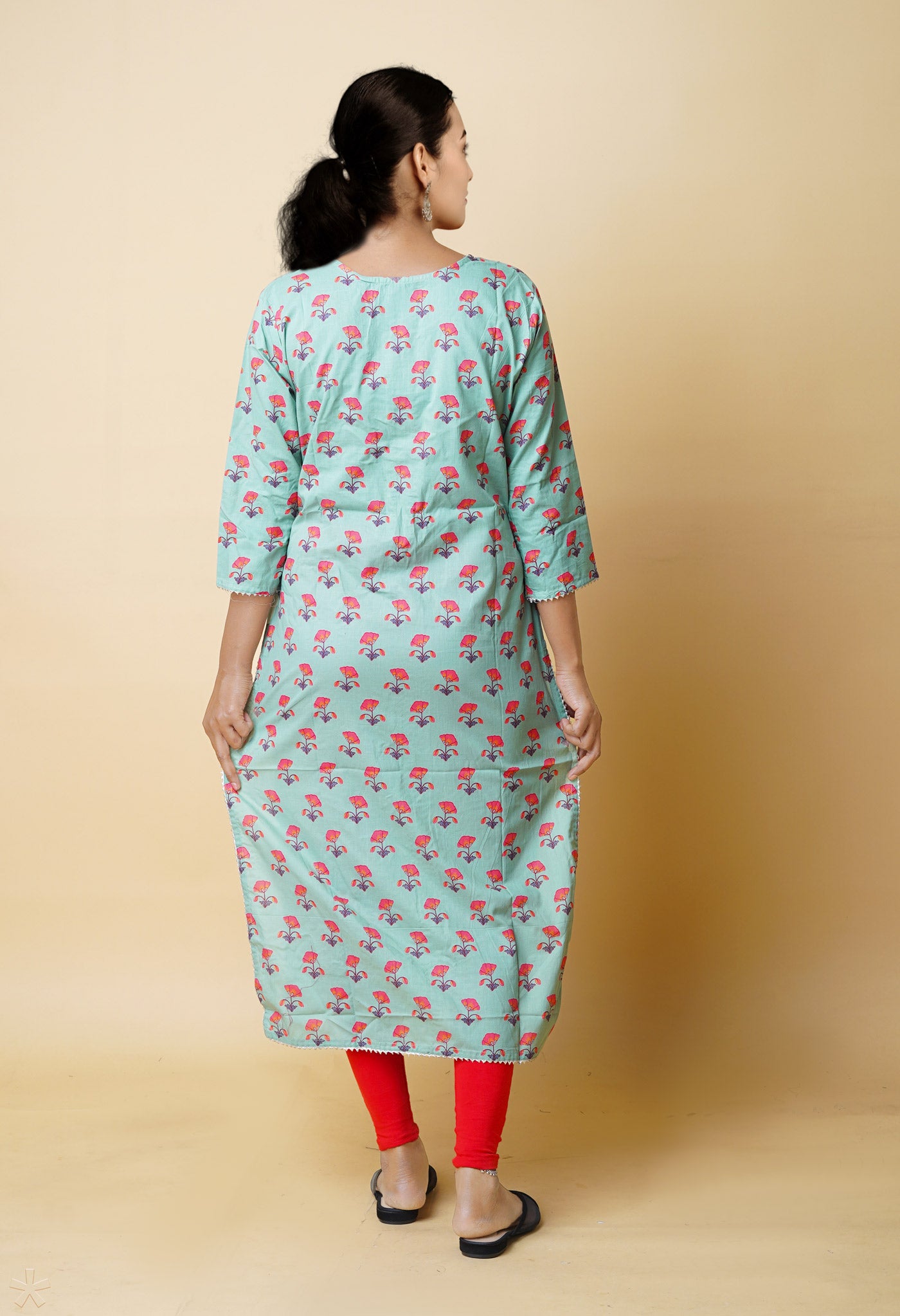 Pastel Green Pure Bagru Floral Printed Cotton Kurta-PKK1944