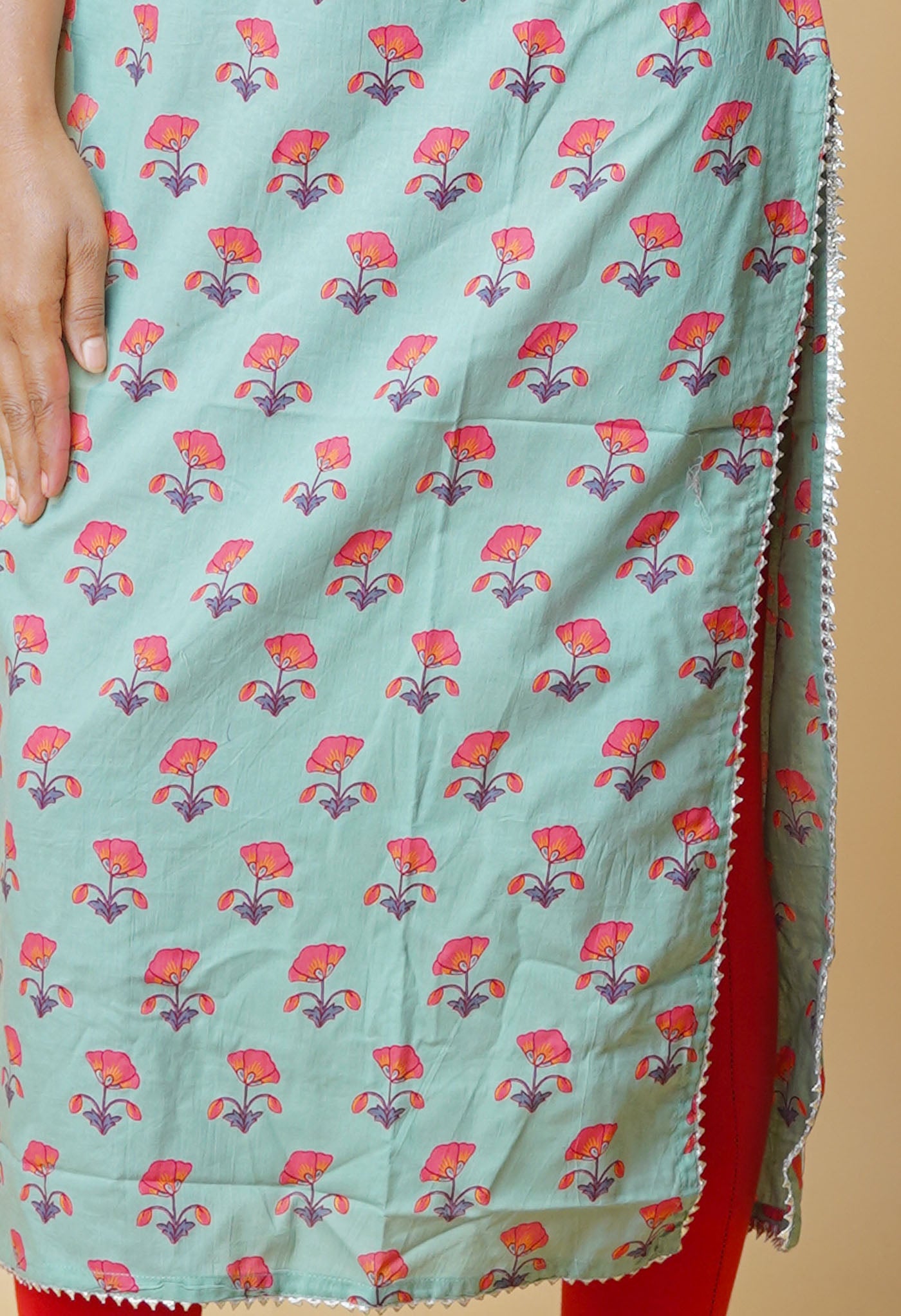 Pastel Green Pure Bagru Floral Printed Cotton Kurta-PKK1944