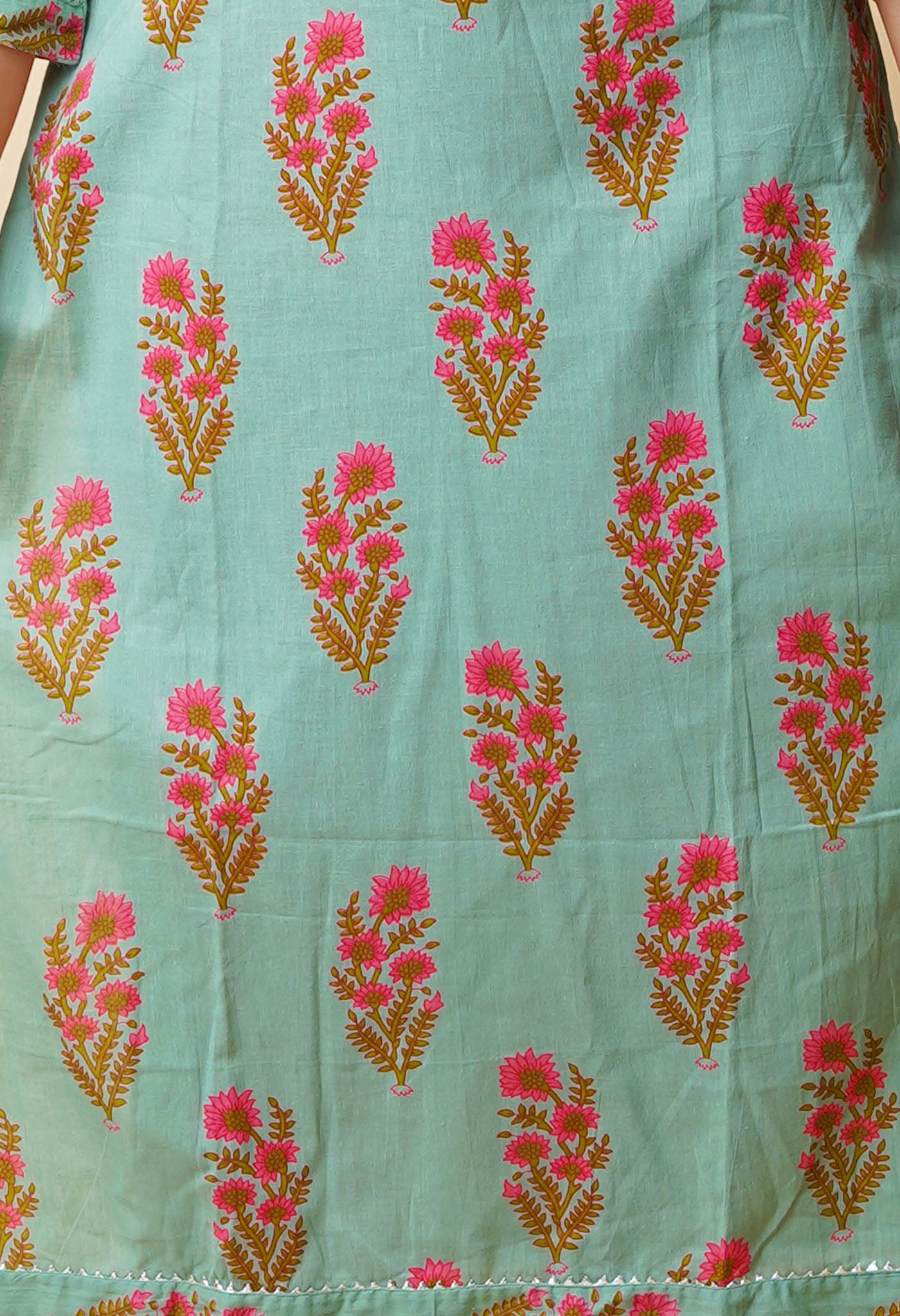 Pastel Green Pure Bagru Floral Printed With Embroidery Cotton Kurta-PKK1946