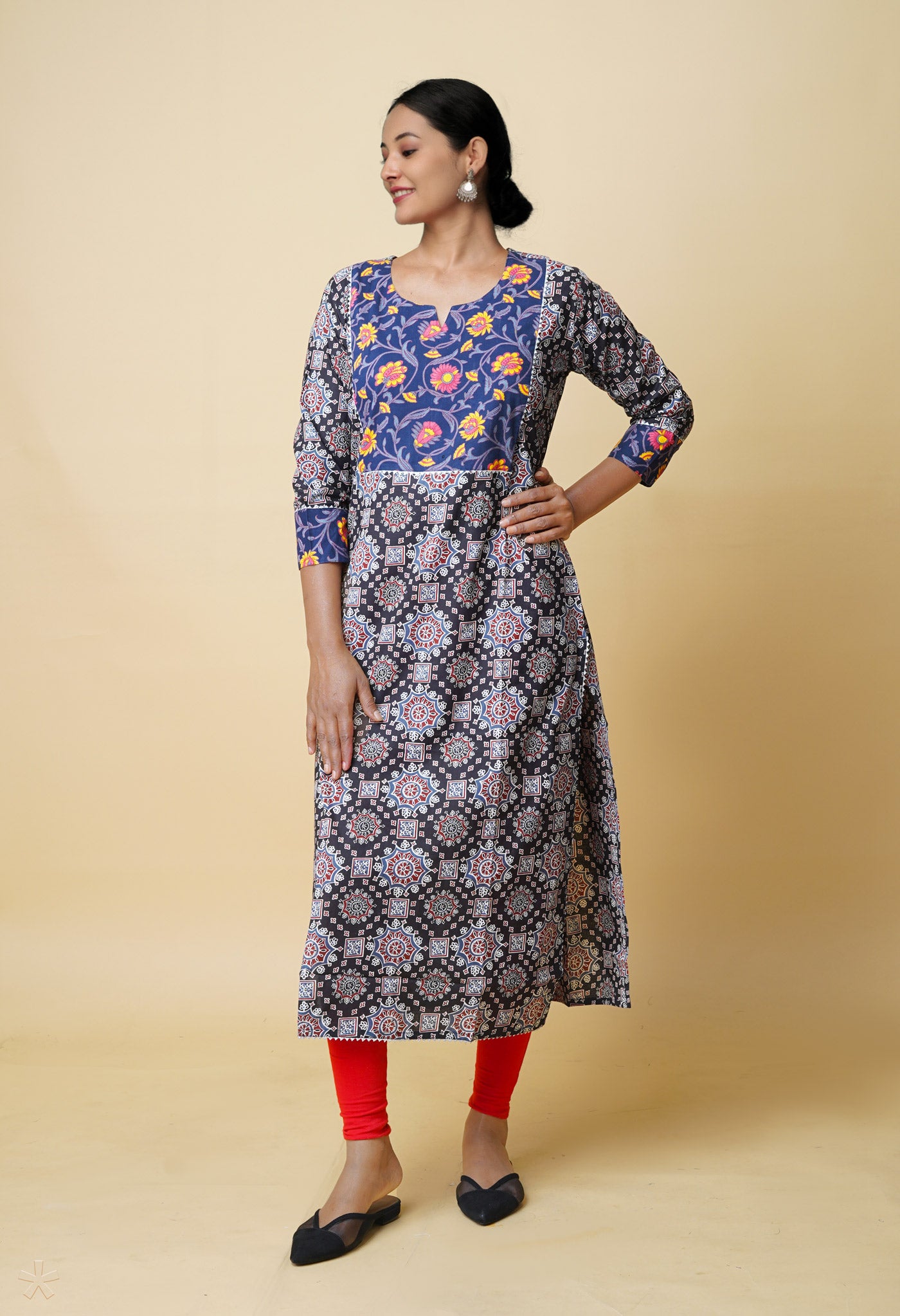 Black Pure Ajrakh Printed Cotton Kurta-PKK1949