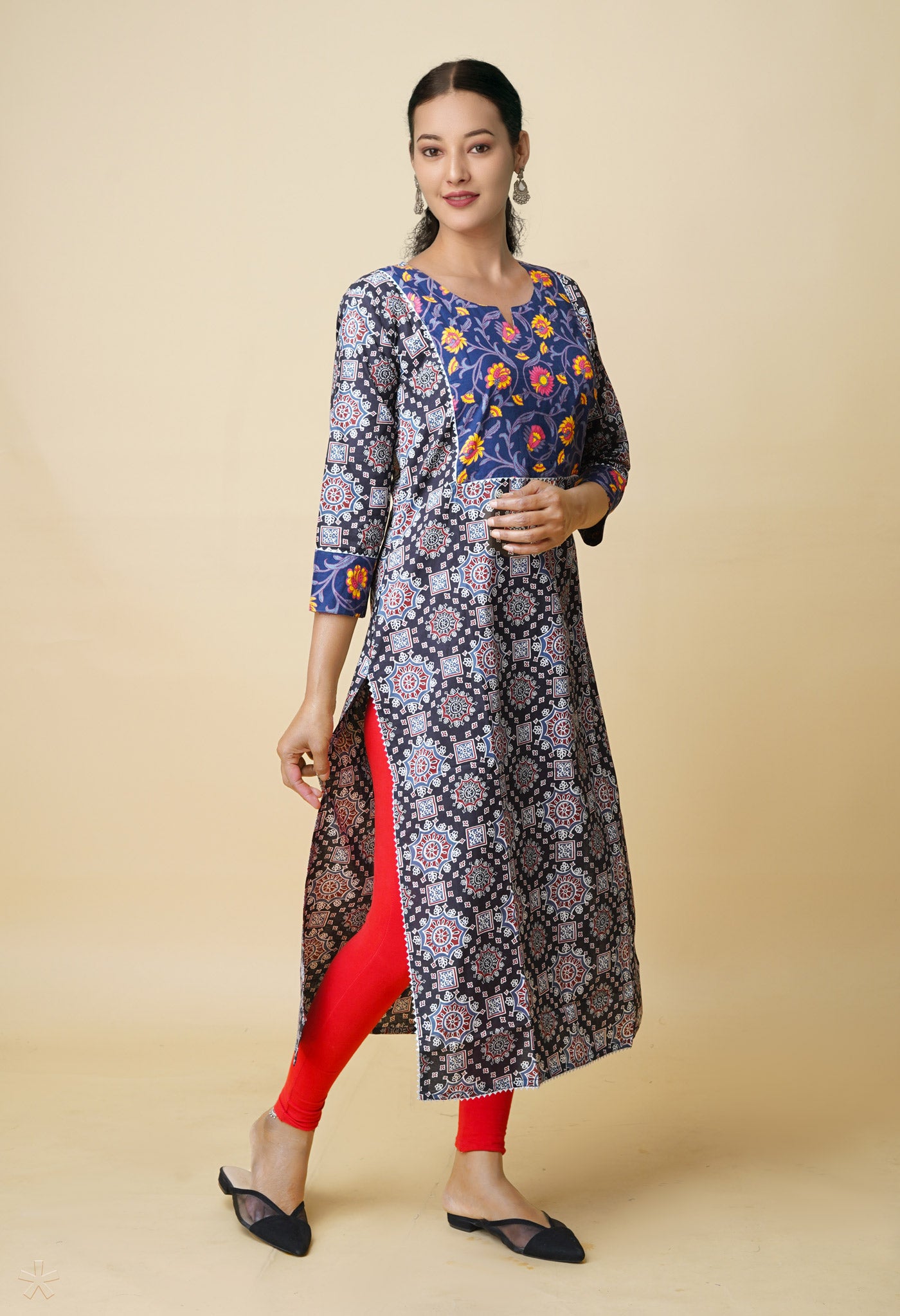 Black Pure Ajrakh Printed Cotton Kurta-PKK1949