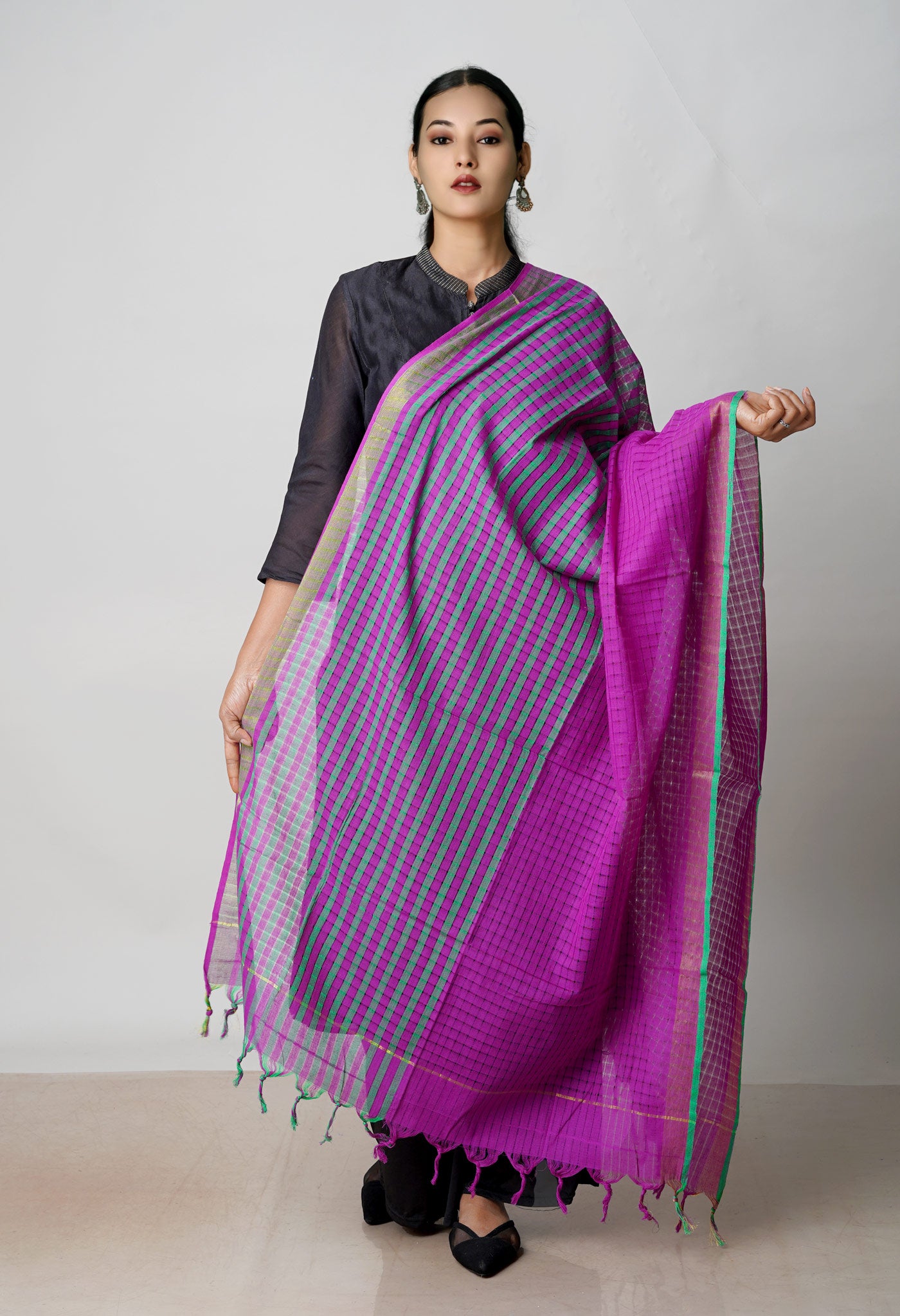 Purple Pure Plain Mangalgiri Cotton Dupatta–UDS4928