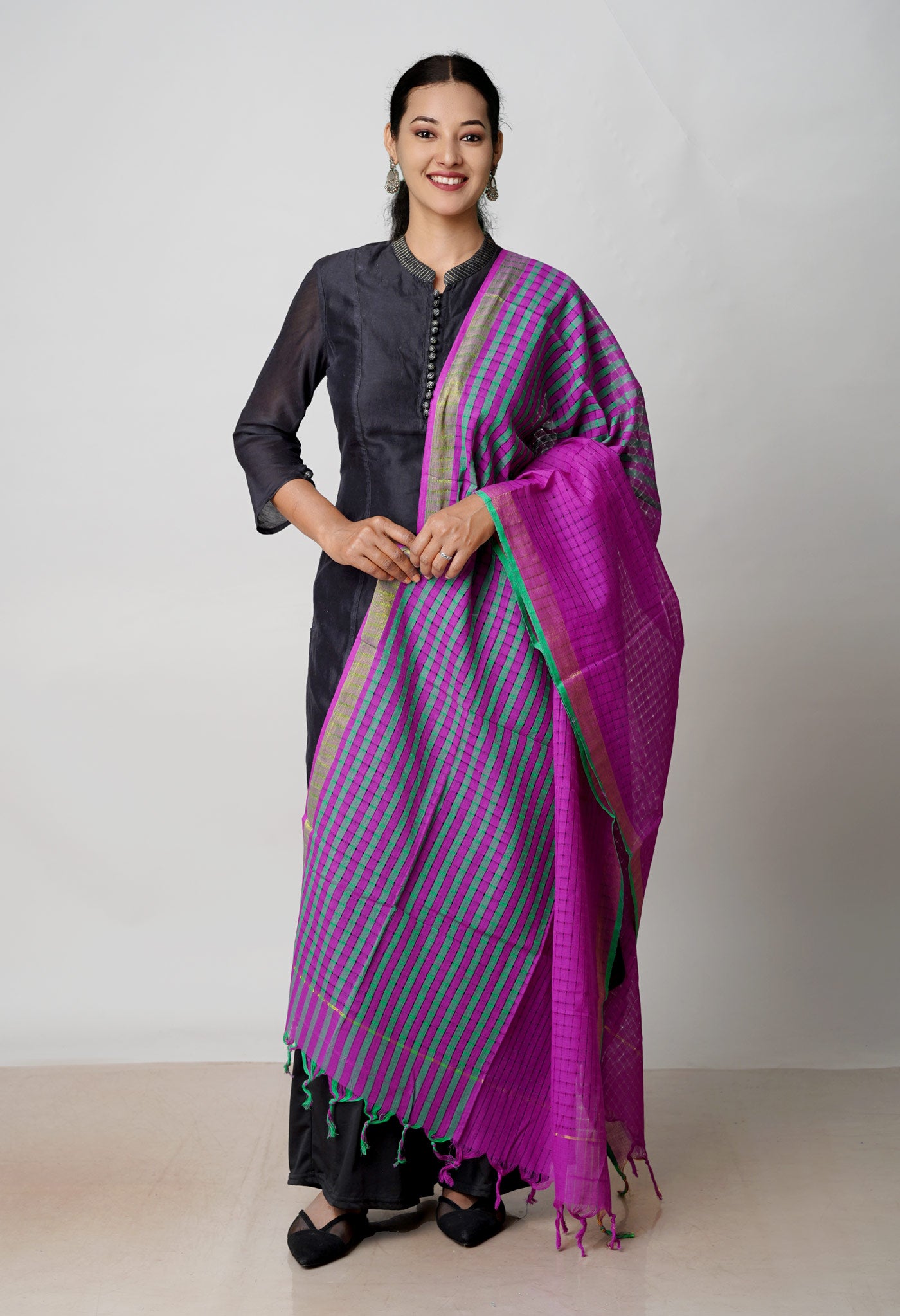 Purple Pure Plain Mangalgiri Cotton Dupatta–UDS4928