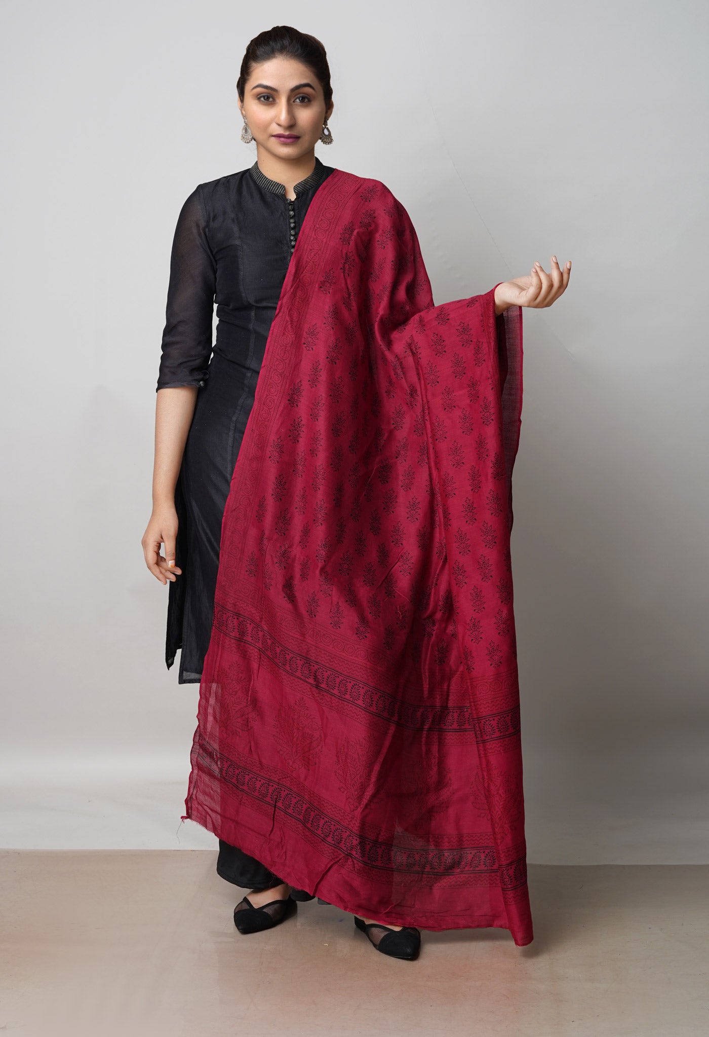 Red Pure Superfine Mulmul Cotton Bagh Printed Dupatta –UDS5036