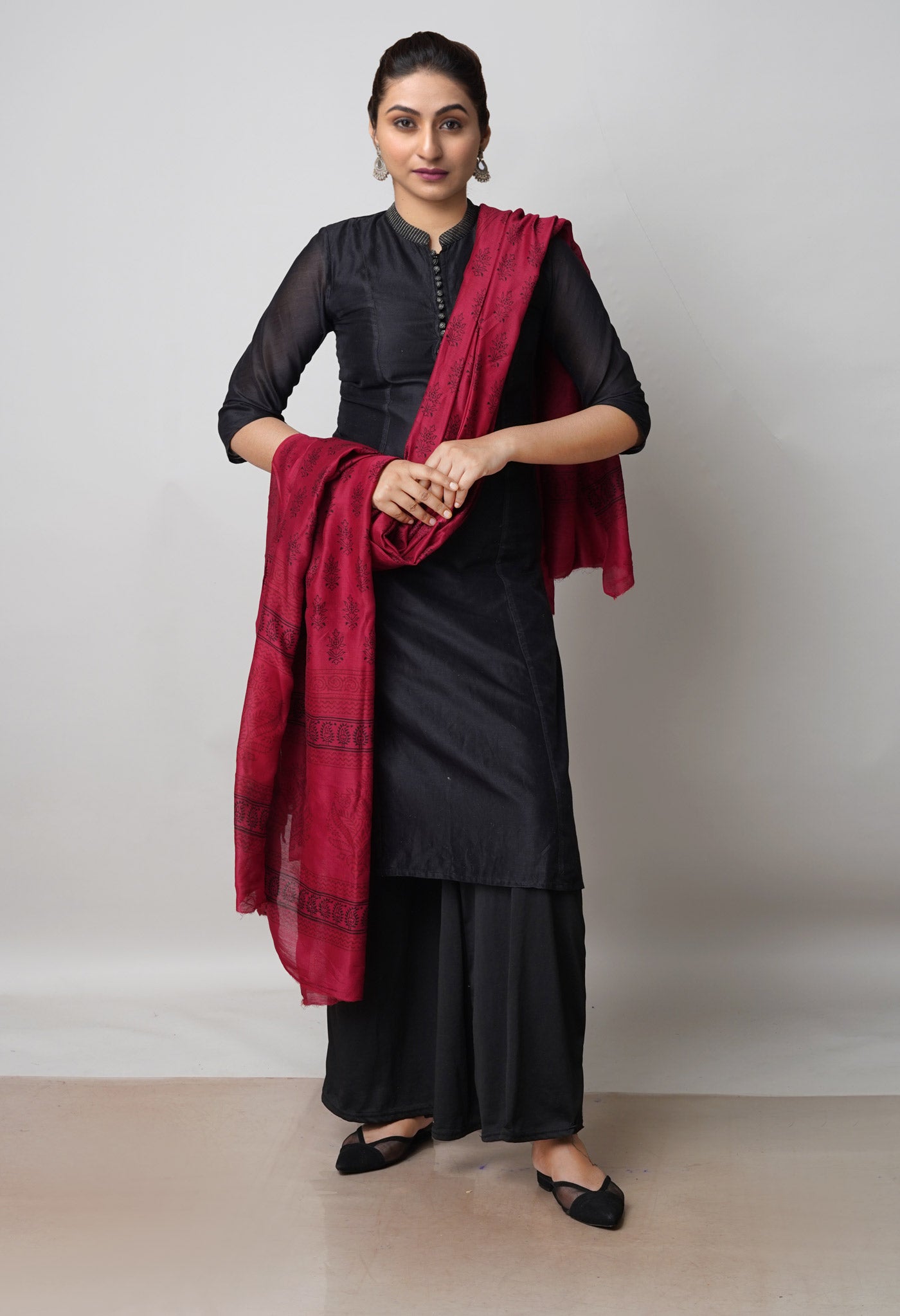 Red Pure Superfine Mulmul Cotton Bagh Printed Dupatta –UDS5036