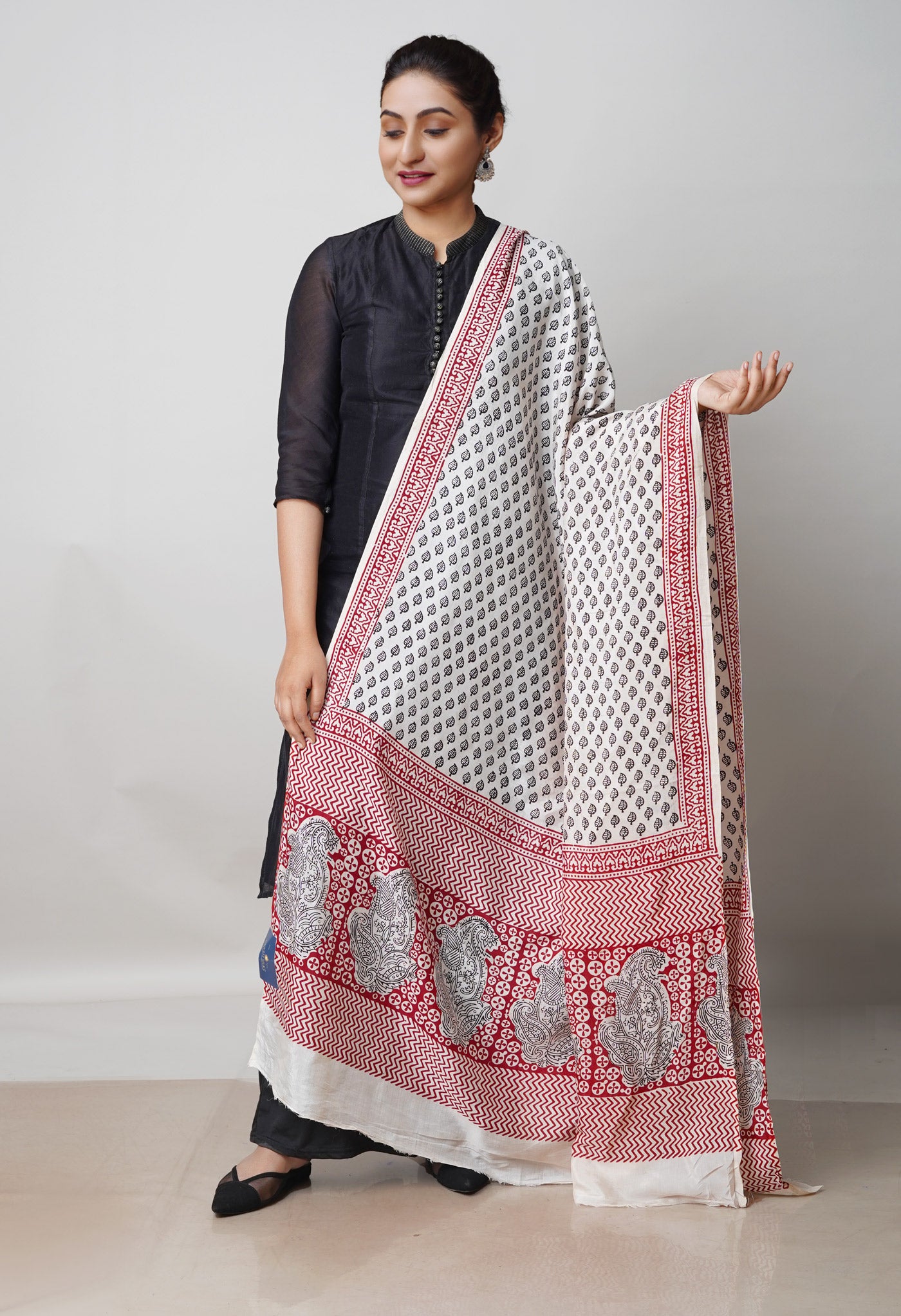 Beige Bagh Printed Chanderi Soft Silk Dupatta–UDS5129