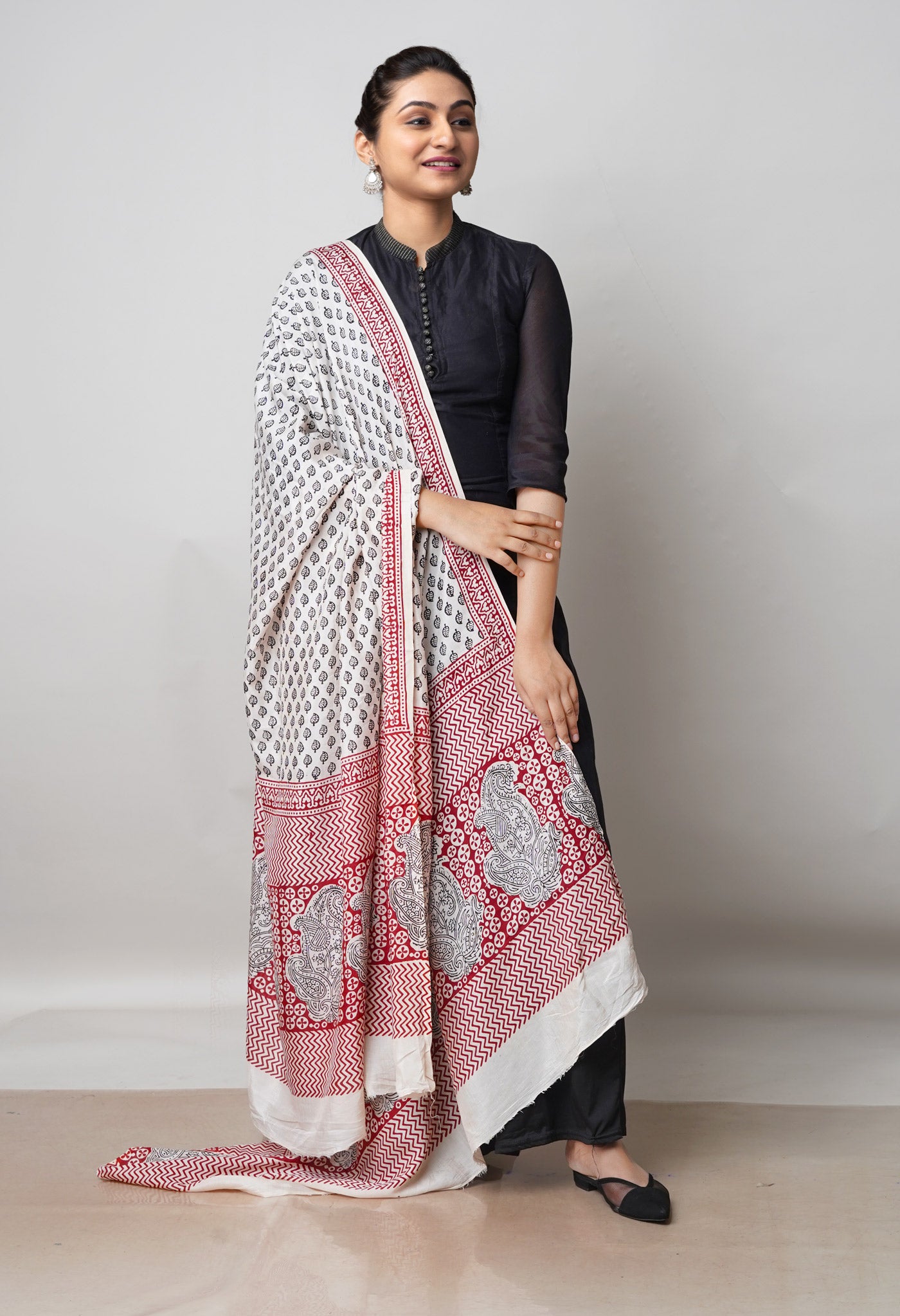 Beige Bagh Printed Chanderi Soft Silk Dupatta–UDS5129